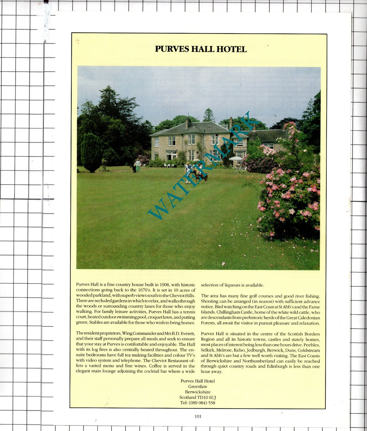 Purves Hall Hotel Greenlaw Berwickshire Scotland Everett - 1991 Advert
