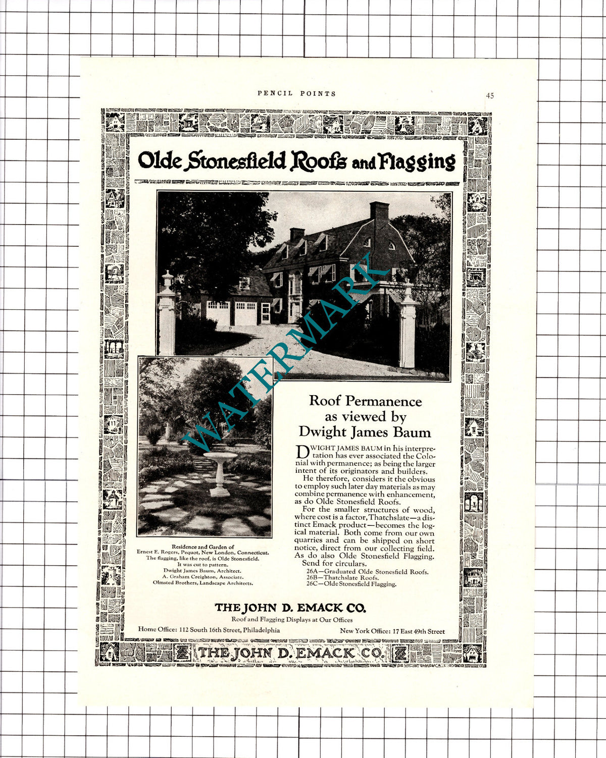 Ernest E Rogers Pequot New London Connecticut Dwight James Baum- c. 1926 Advert