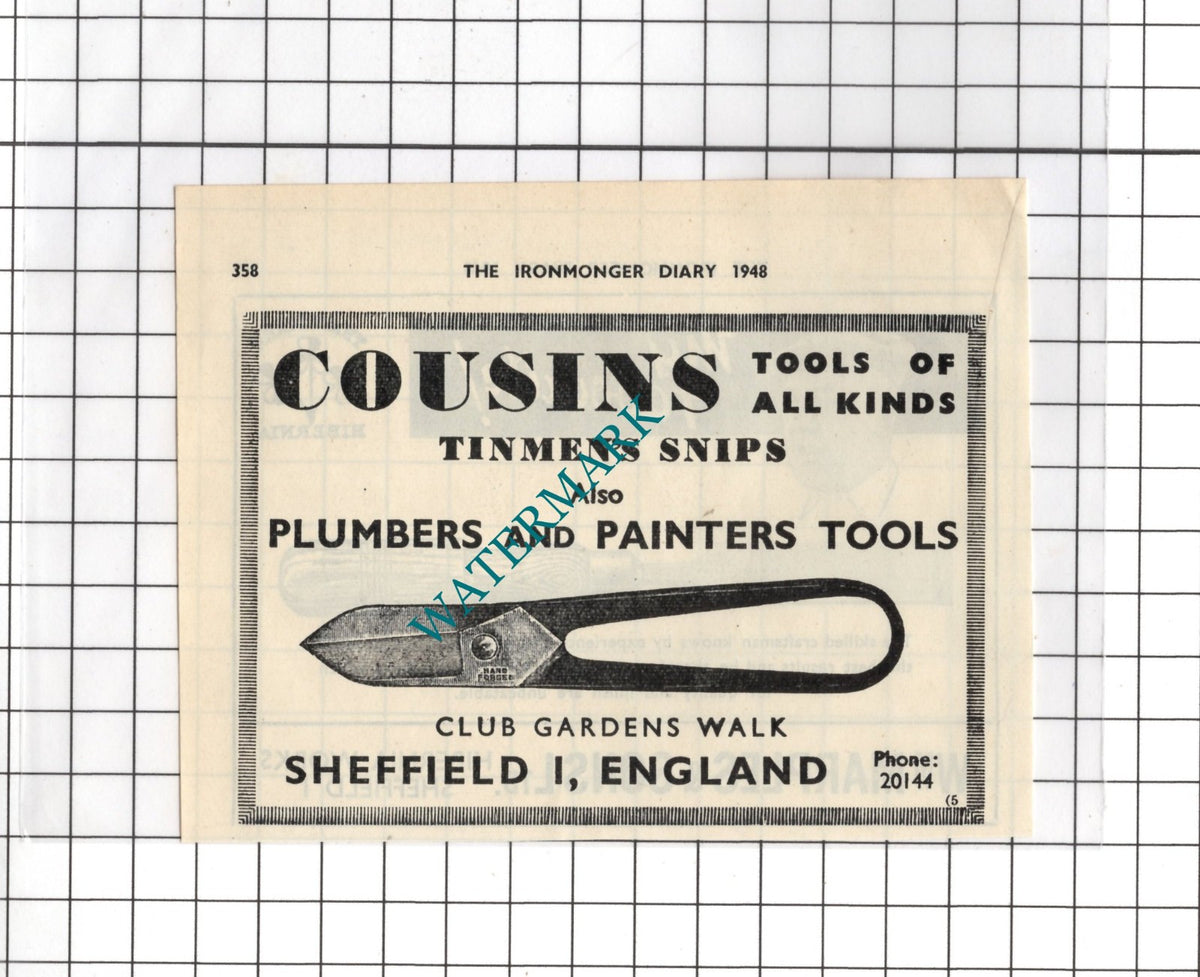 William Marples & Sons Ltd Sheffield / Cousins Tools Sheffield 1948 Small Advert
