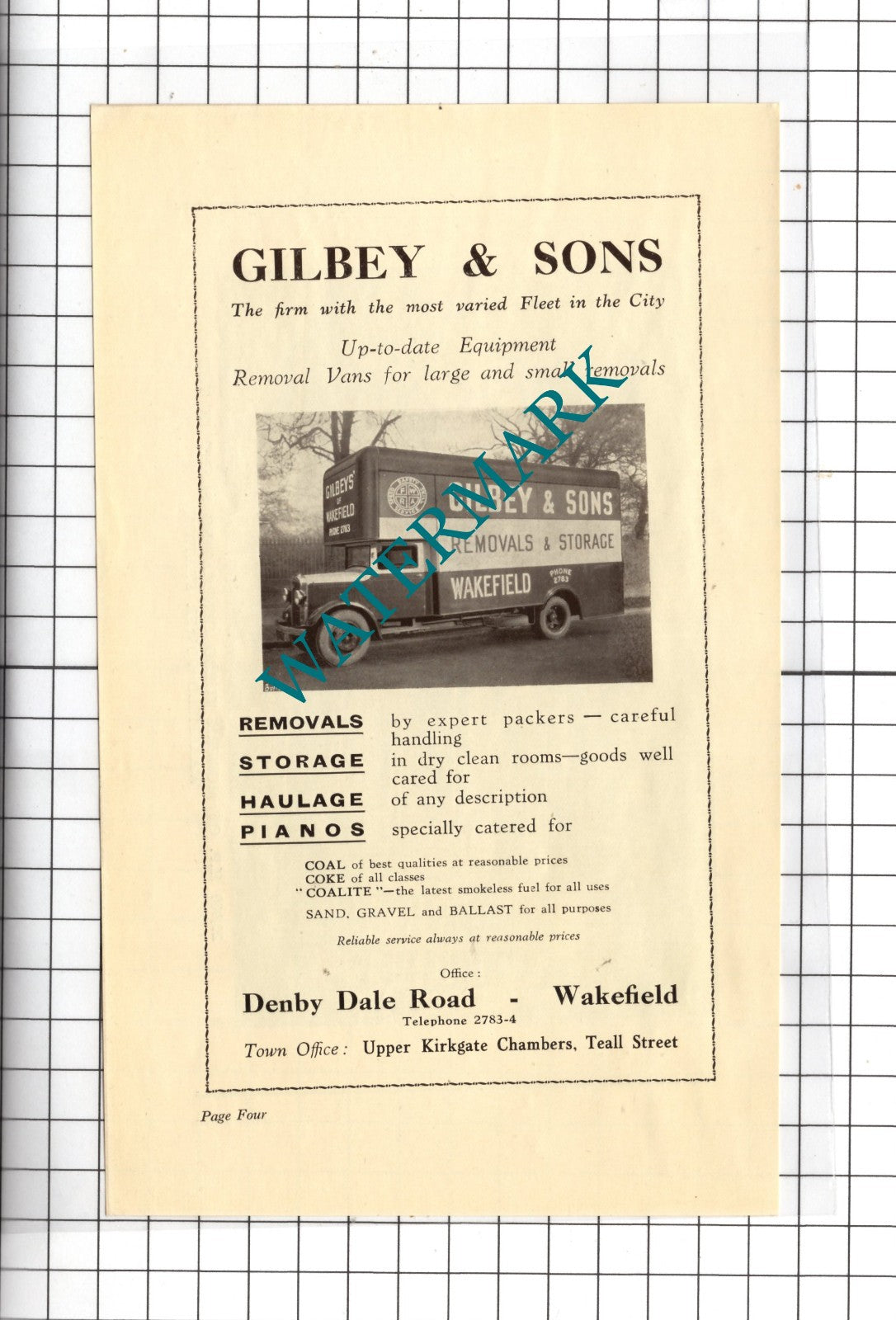 Gilbey & Sons Removals Wakefield - 1939 Advert