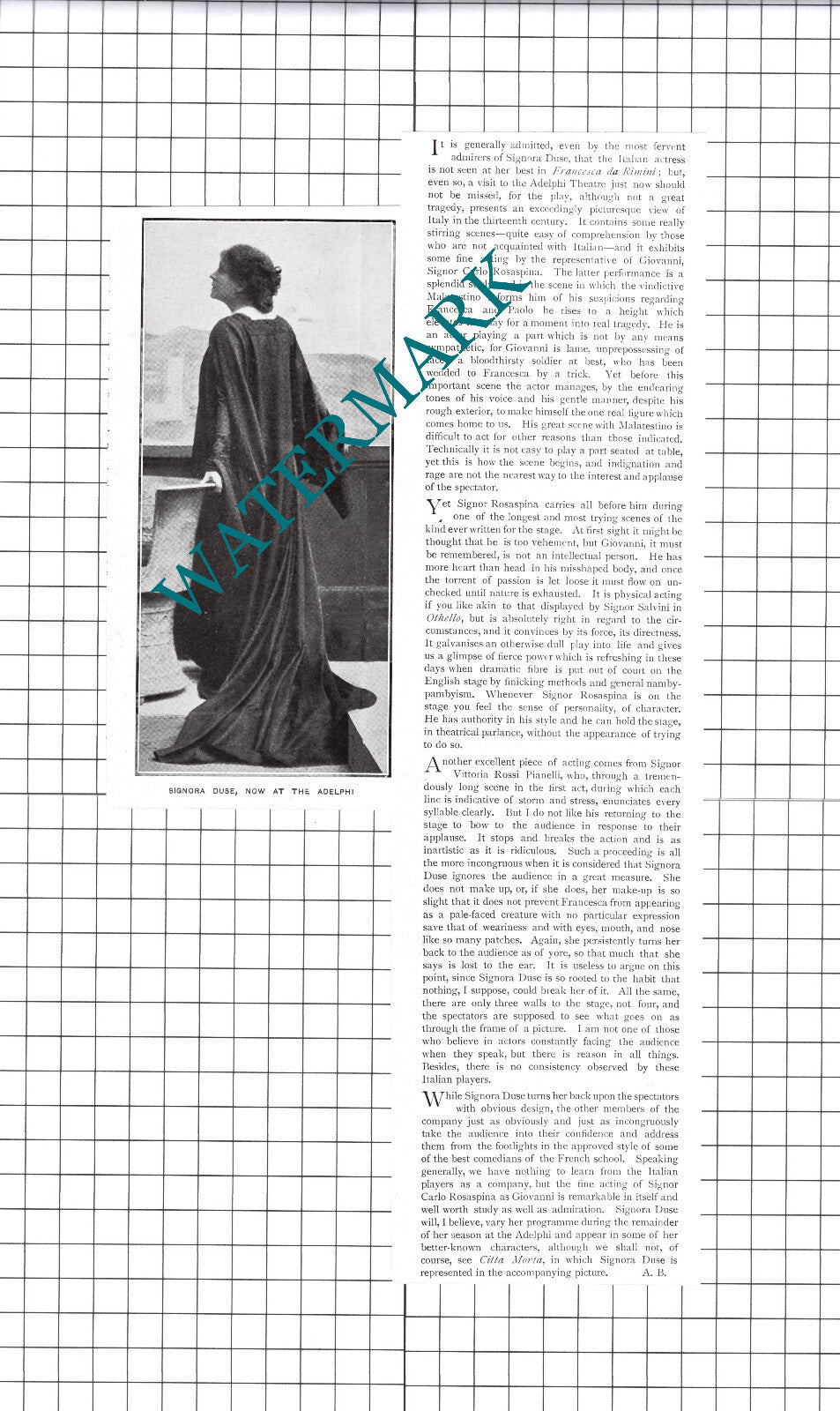 Signora Duse Italian Actress - 1918 Cutting / Print