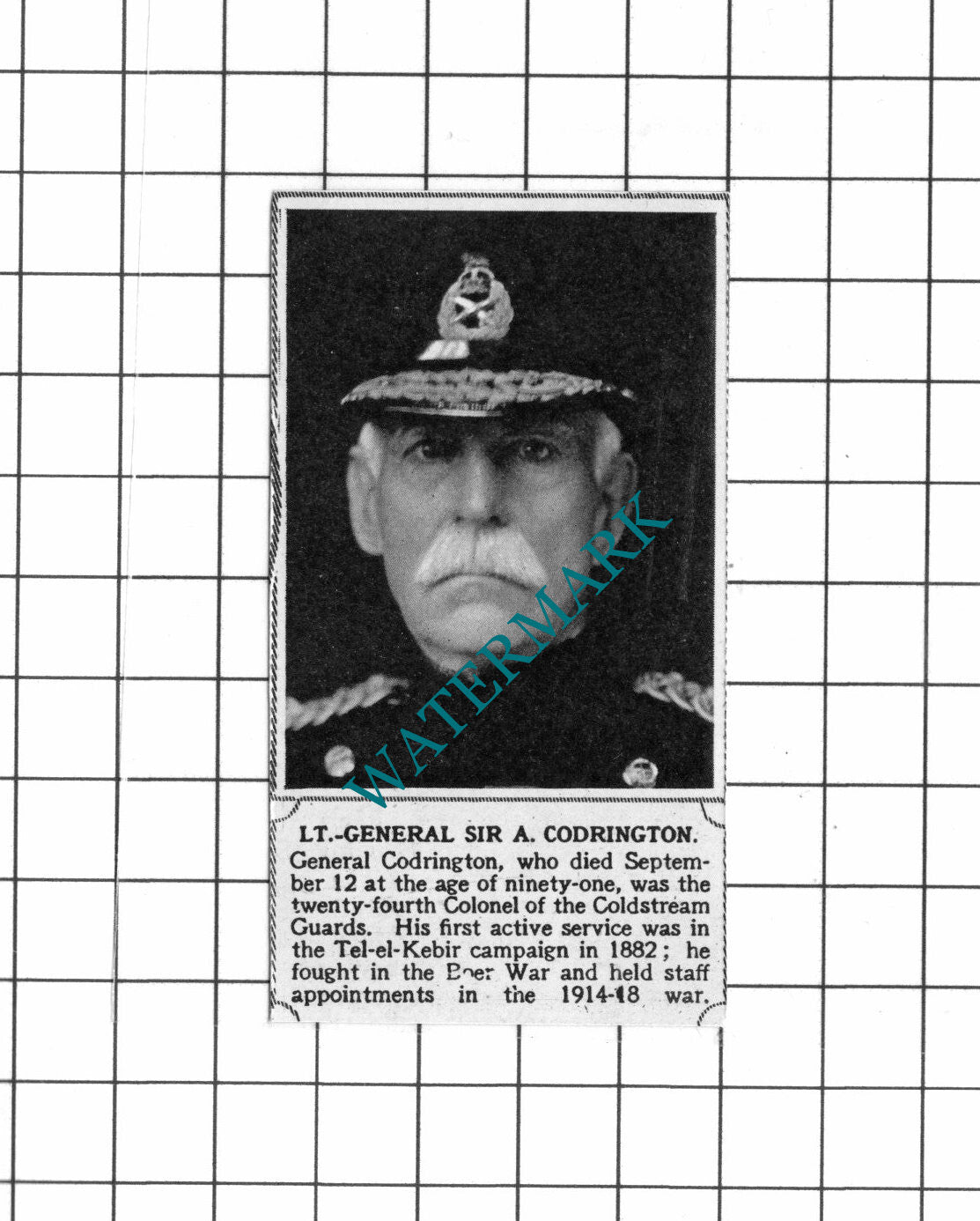 General Sir A Codrington Coldstream Guards Obituary - 1945 SMALL Clipping