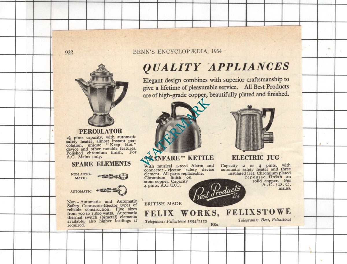 Best Products Ltd Felix Works Felixstowe - 1954 Small ADVERT