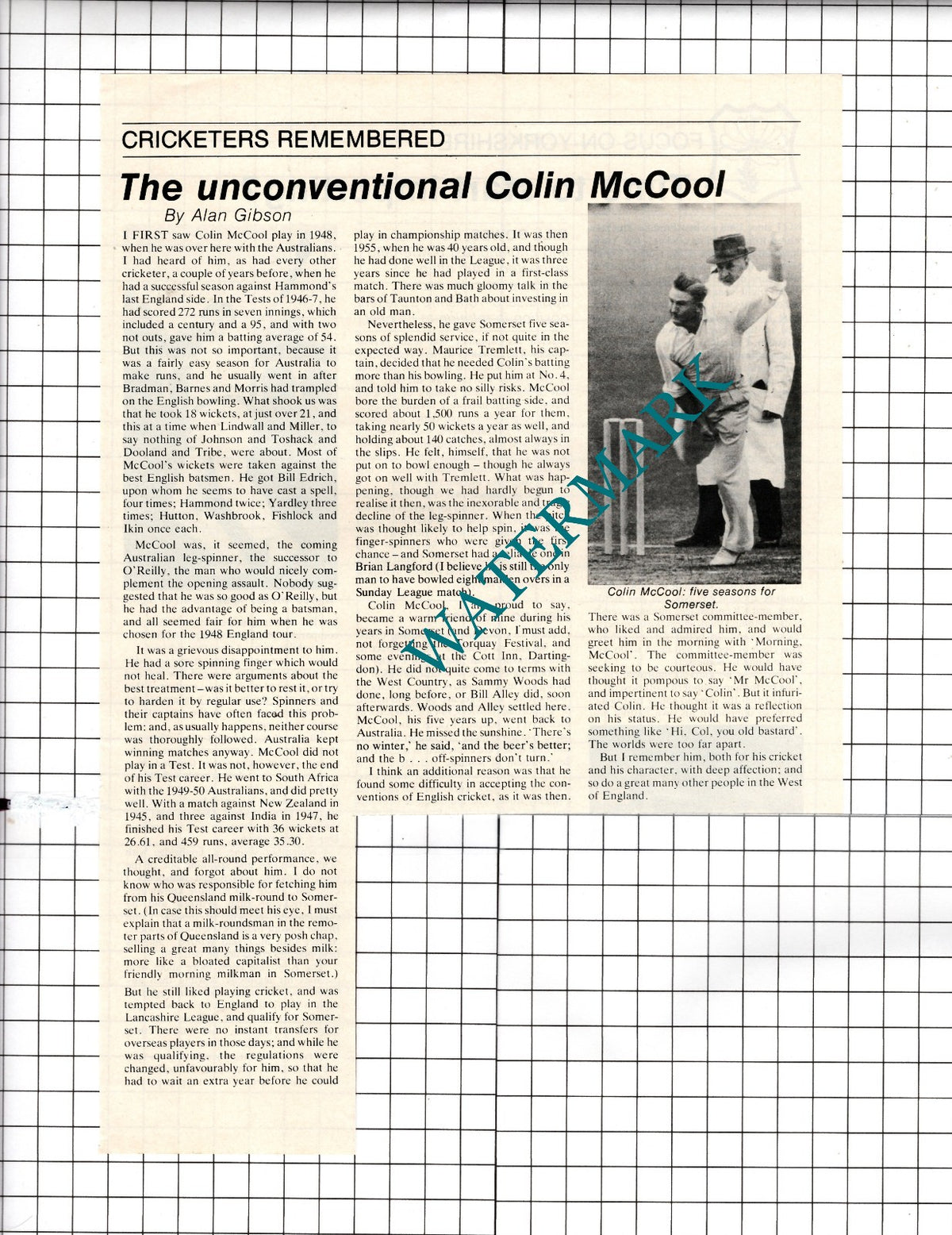 Colin McCool Cricketer Cricket - 1981 Article