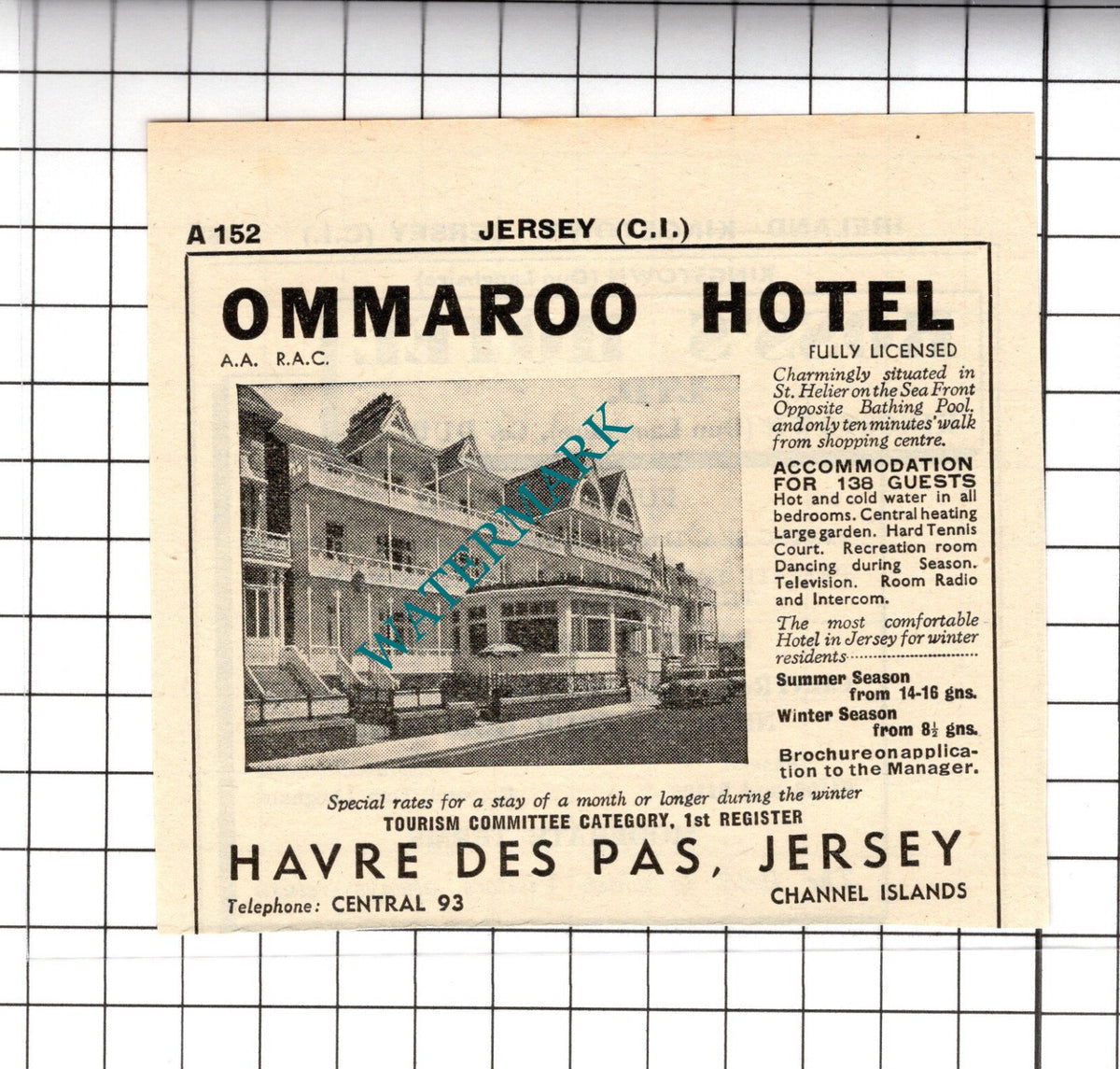 Ommaroo Hotel Havre Des Pas Jersey Small Advert - 1958 Cutting