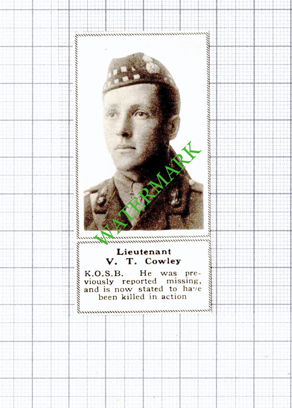 Lt V T Cowley KOSB Great War - 1918 SMALL Cutting