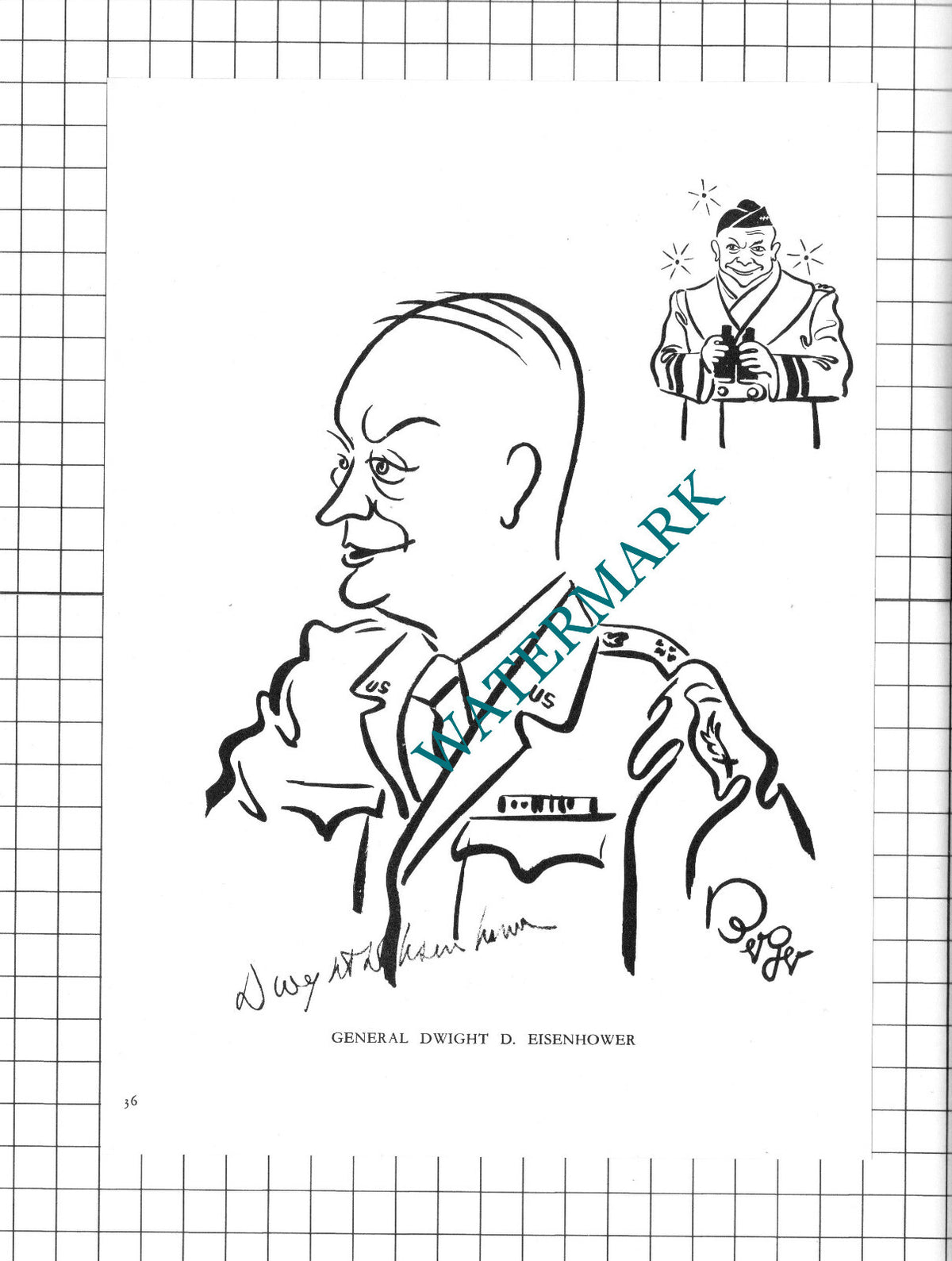 General Dwight Eisenhower Caricature - 1950 Clipping / Print