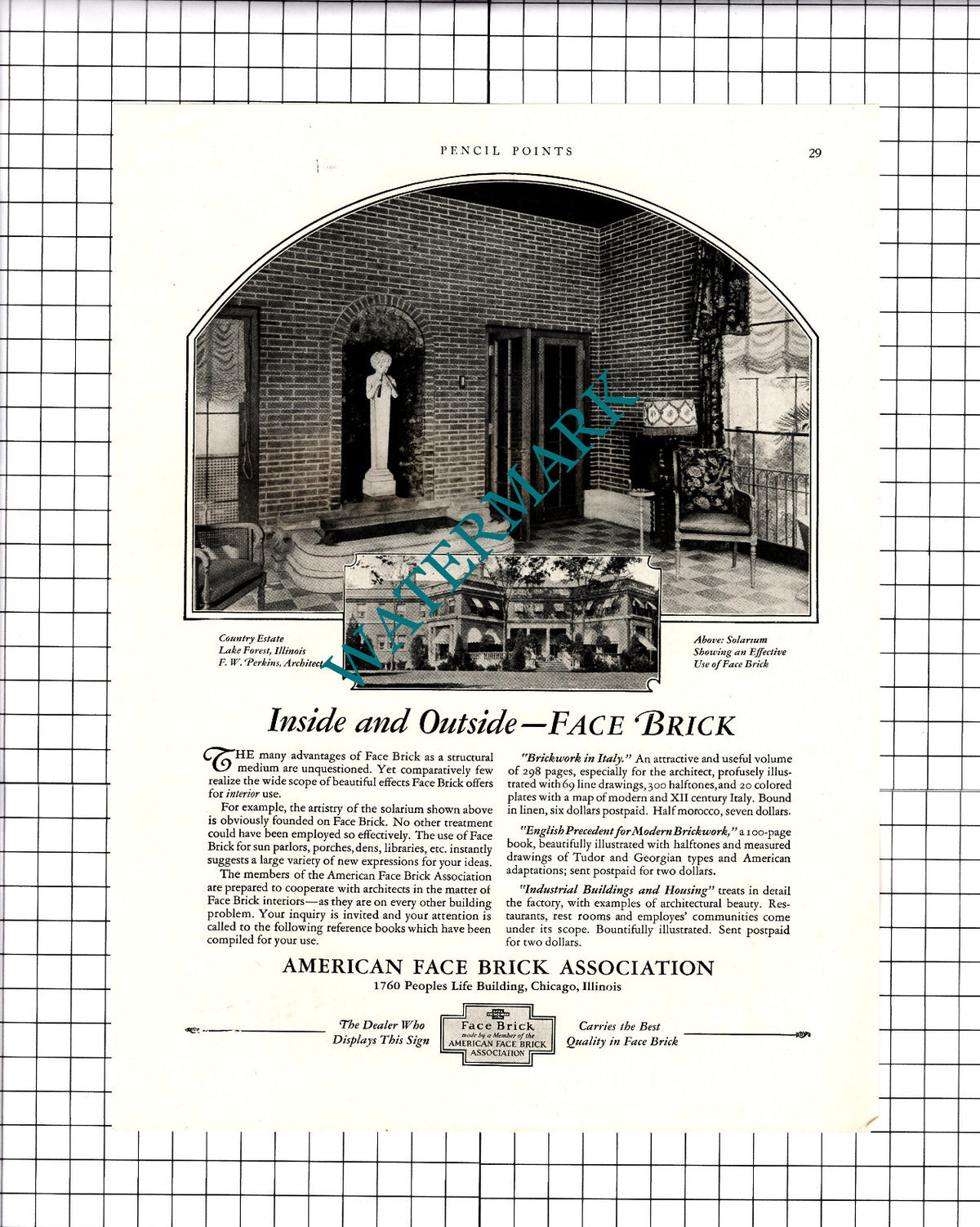 Lake Forest Illinois F W Perkins Architect Face Brick Advert - 1927 Clipping