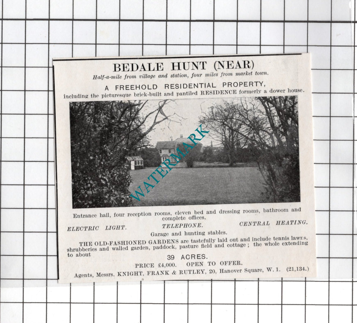 Bedale North Yorkshire - 1927 Small House Sale Advert
