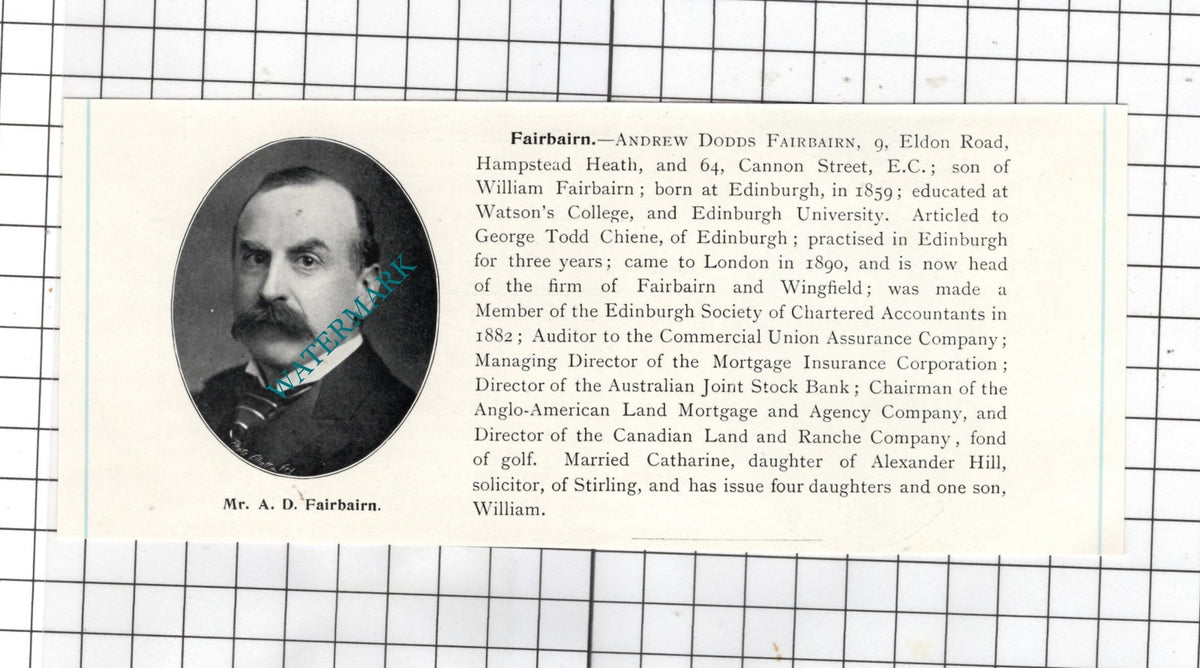 Mr Andrew Dodds Fairbairn Edinburgh Scotland - c.1905 Clipping