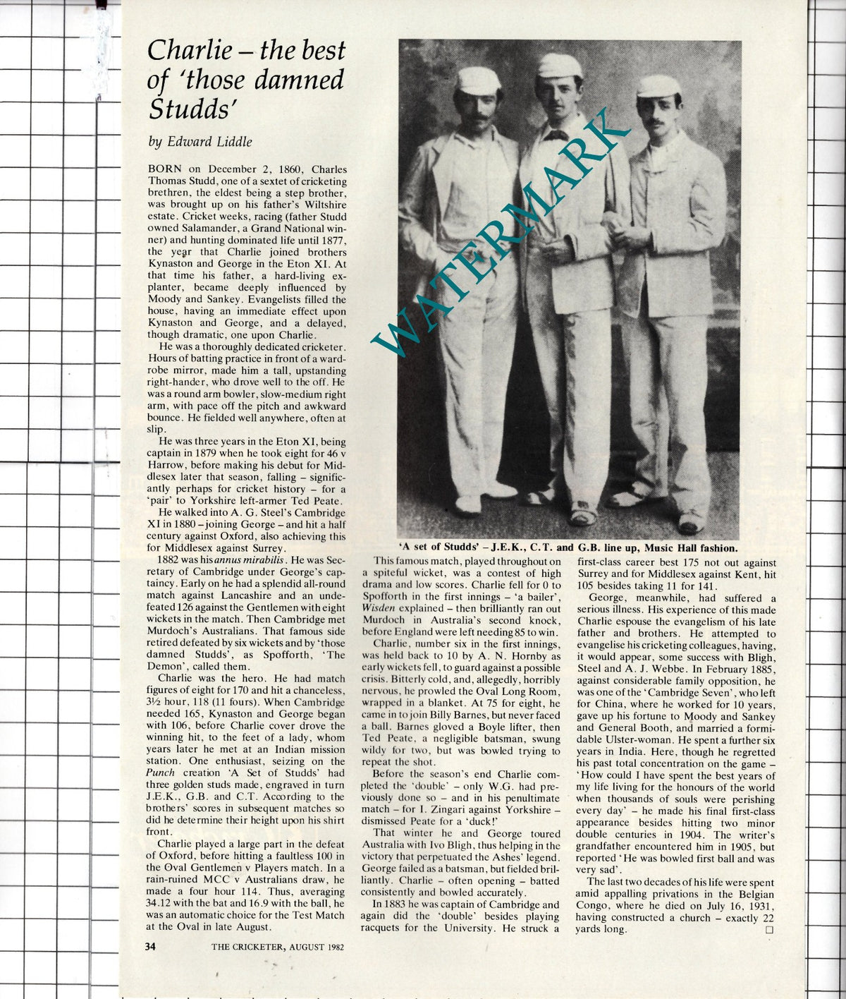 Charles Thomas Studd Charlie Studd Cricketer Cricket - 1982 Article