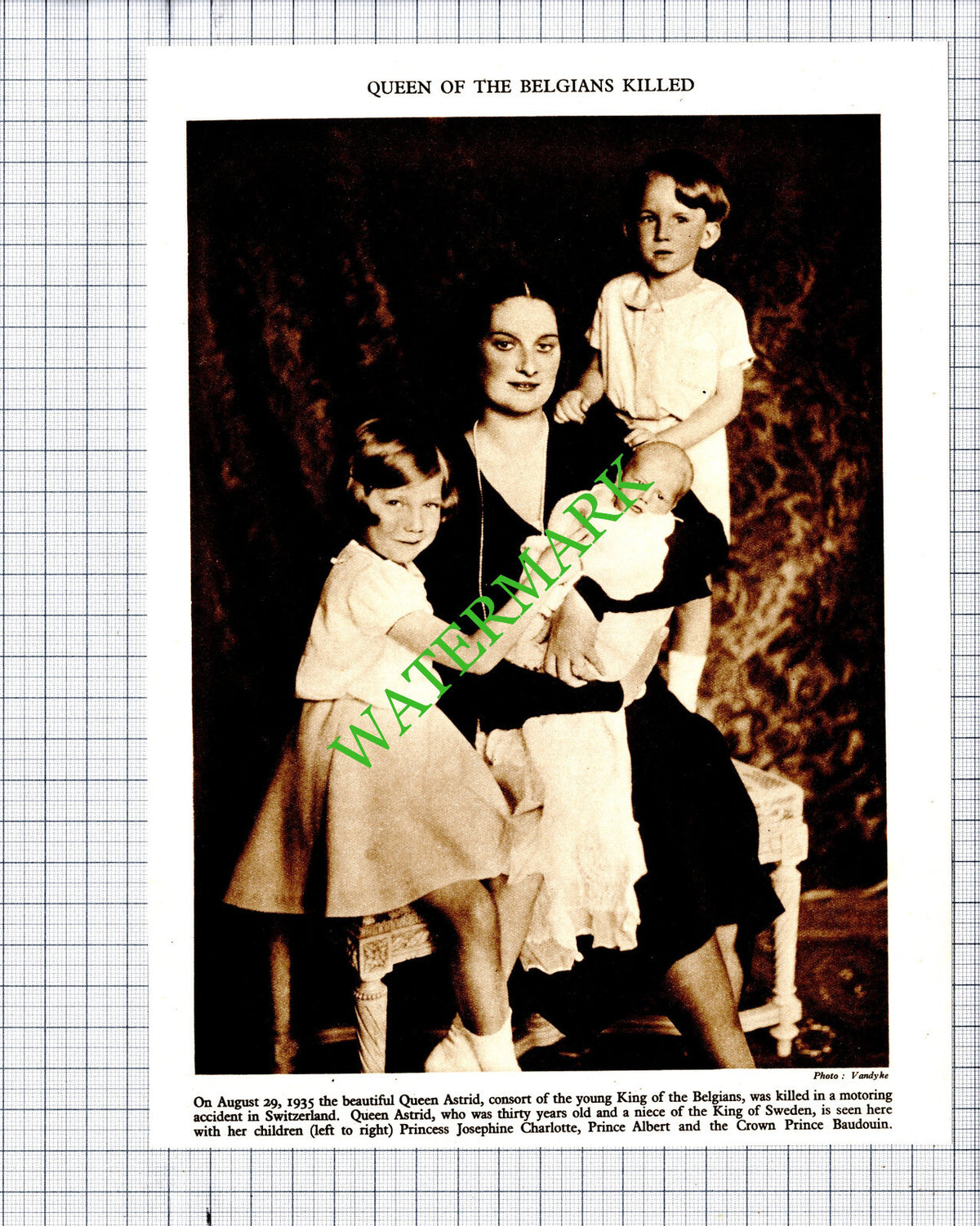 Queen Astrid Consort Belgian King Killed - c.1936 Cutting / Print