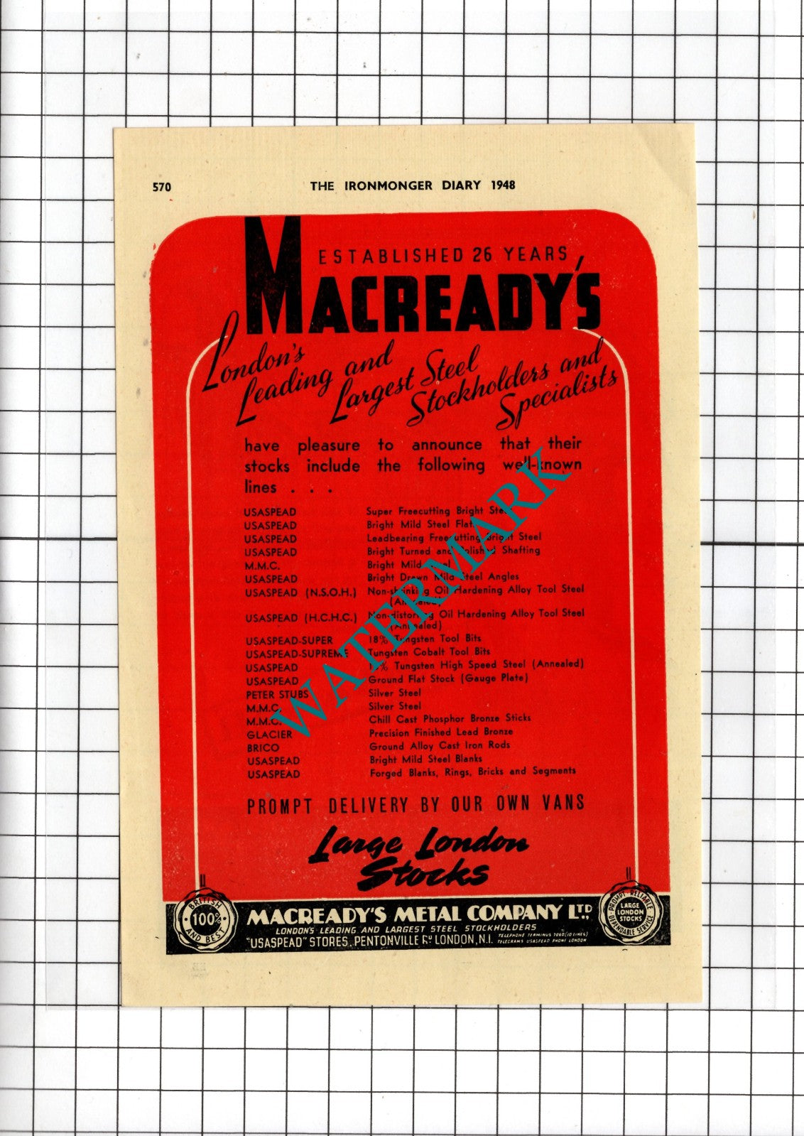 Adams & Benson Ltd West Bromwich Macready's Metal Company London - 1948 Advert