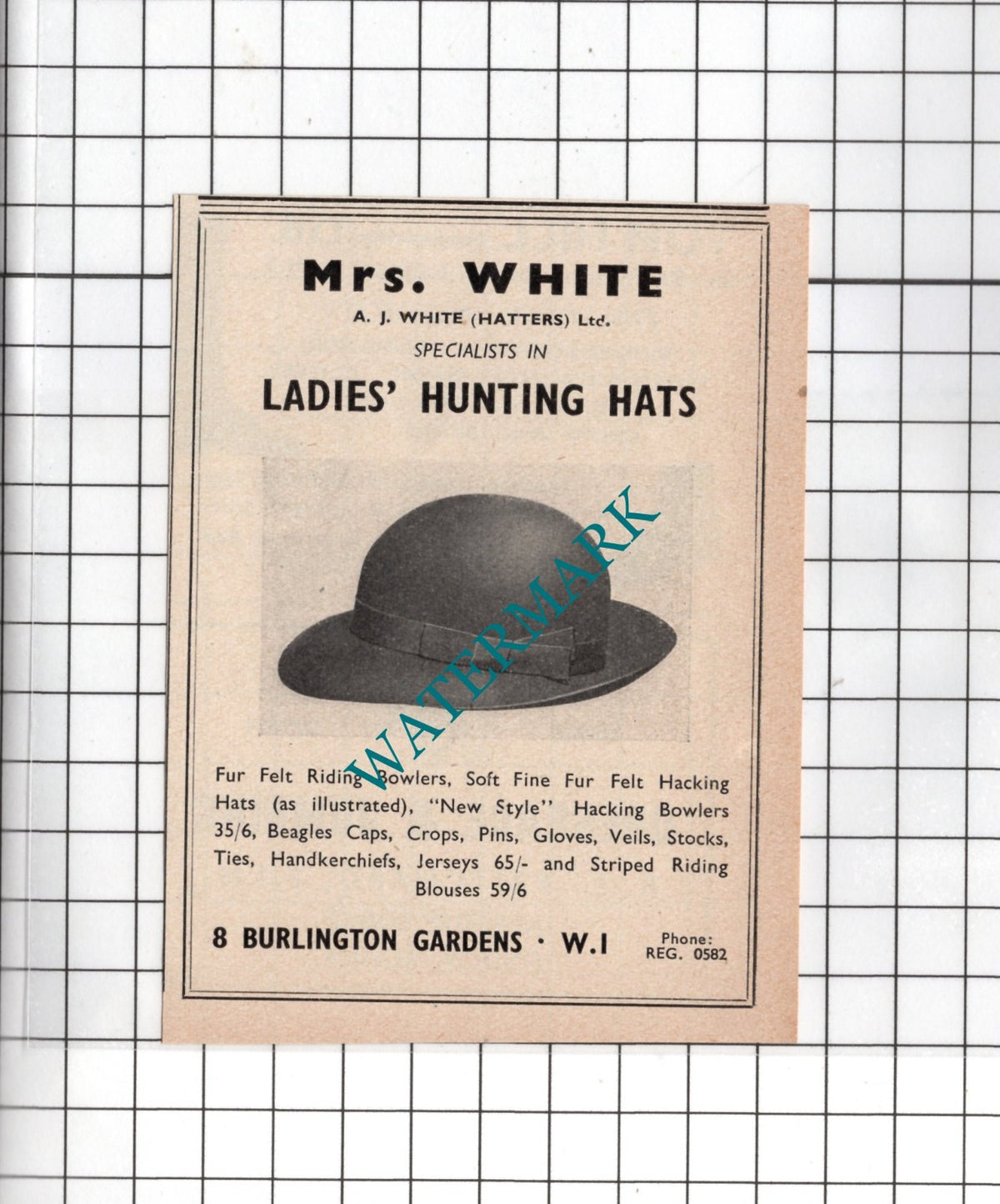 Mrs White A J White Hatters Ltd London - 1951 SMALL Advert