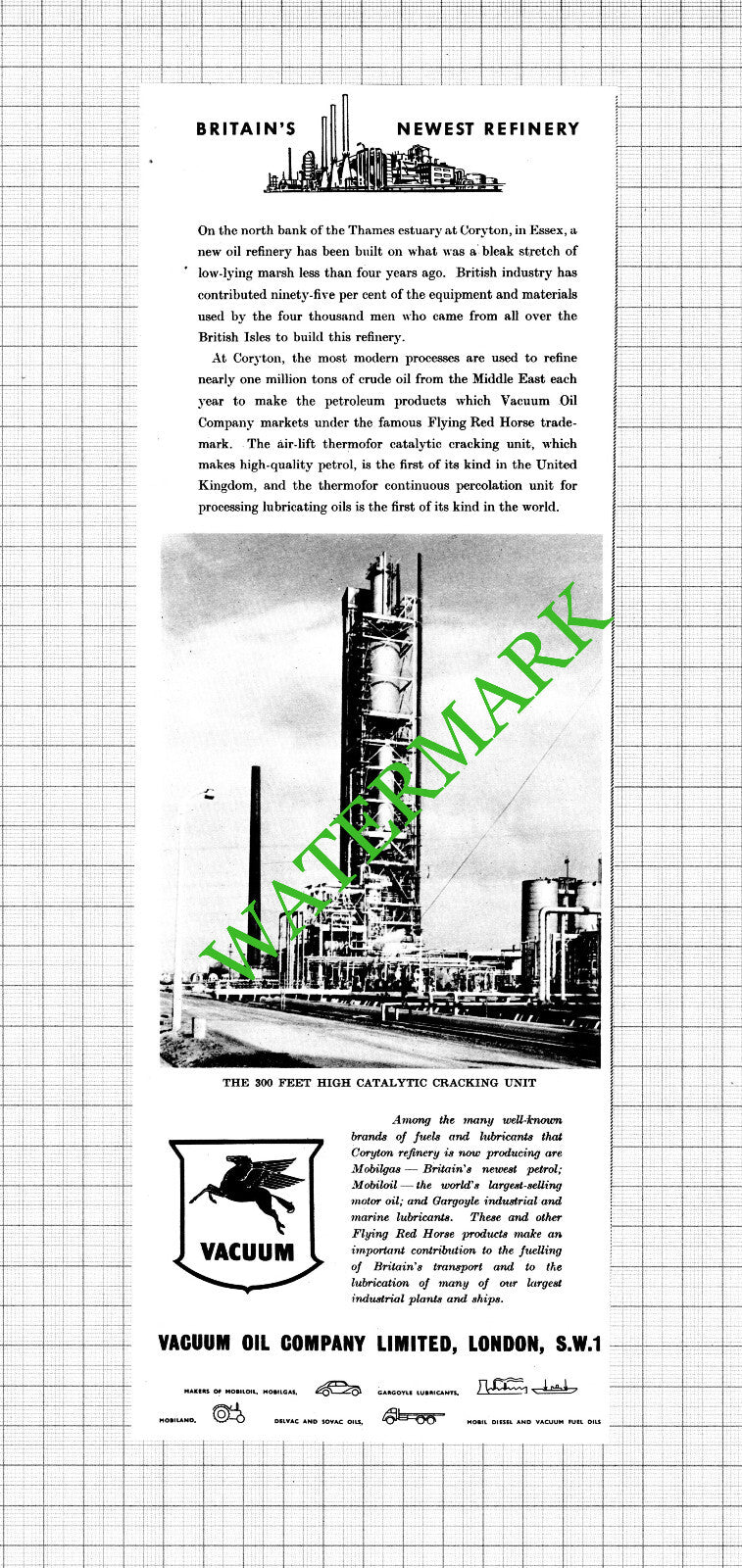 Coryton Essex Oil Refinery Vacuum Oil Company Ltd - 1954 Cutting / Print