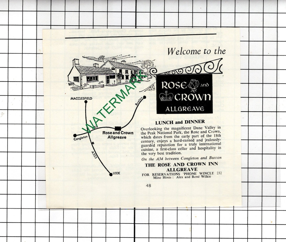 Rose and Crown Allgreave Cheshire Alex Wilkie - 1965 Small Advert