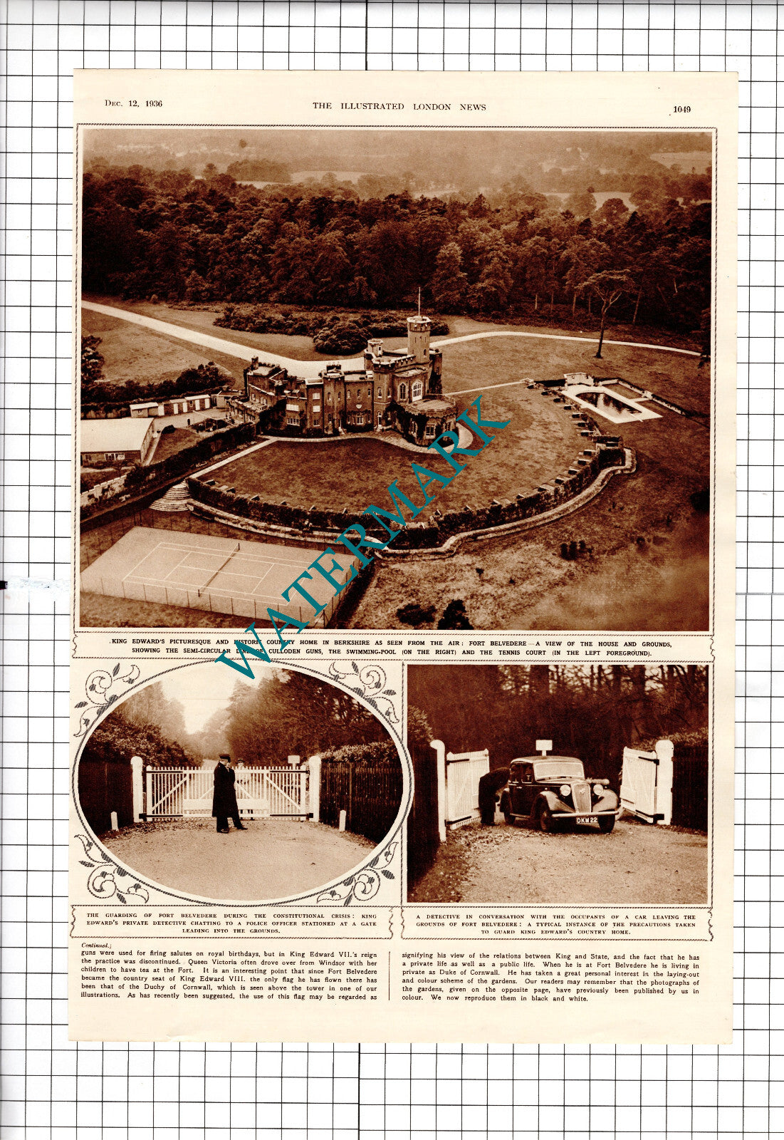 Fort Belvedere Berkshire King Edward - 1937 News Article