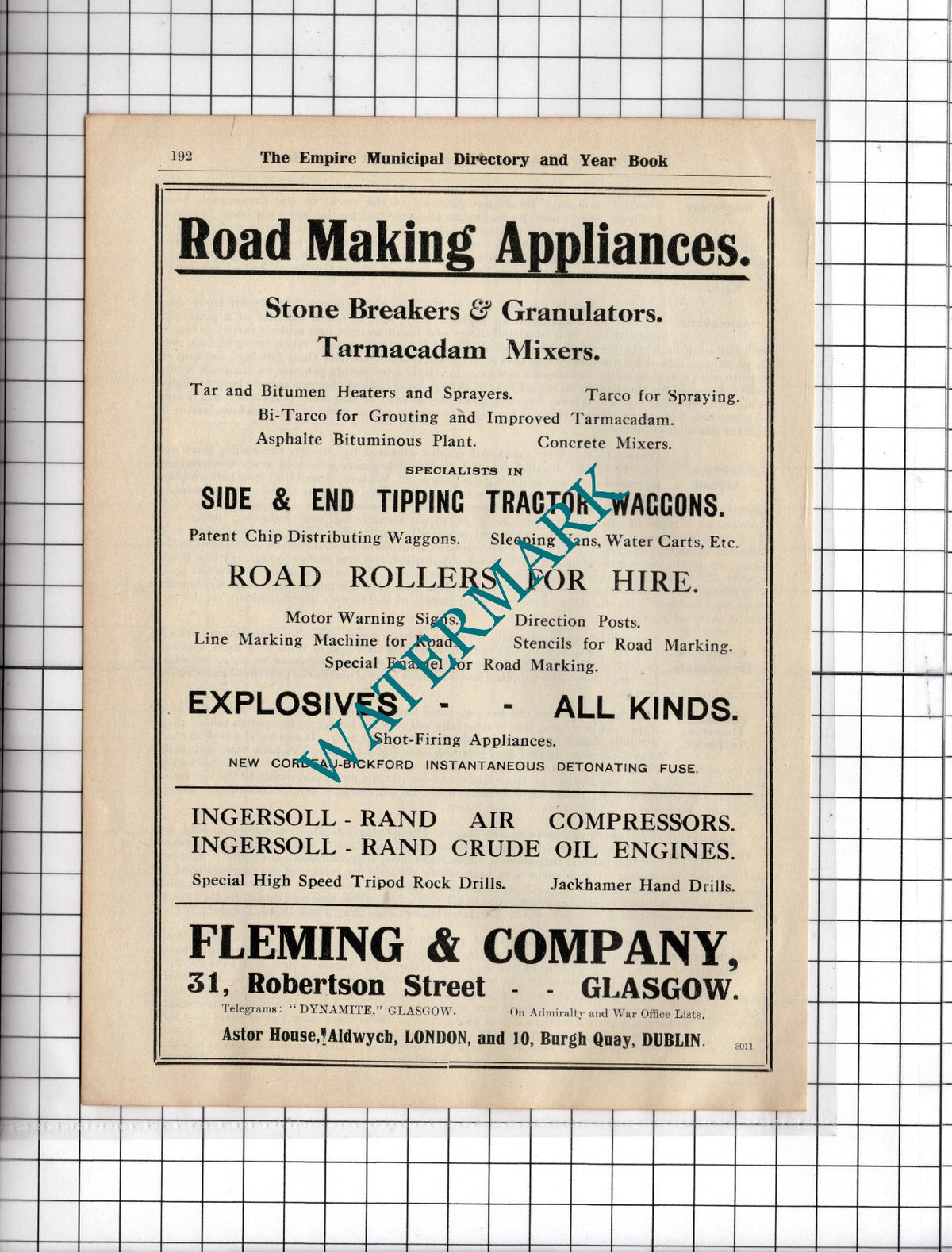 Fleming & Company 31 Robertson Street Glasgow - 1927 Advert