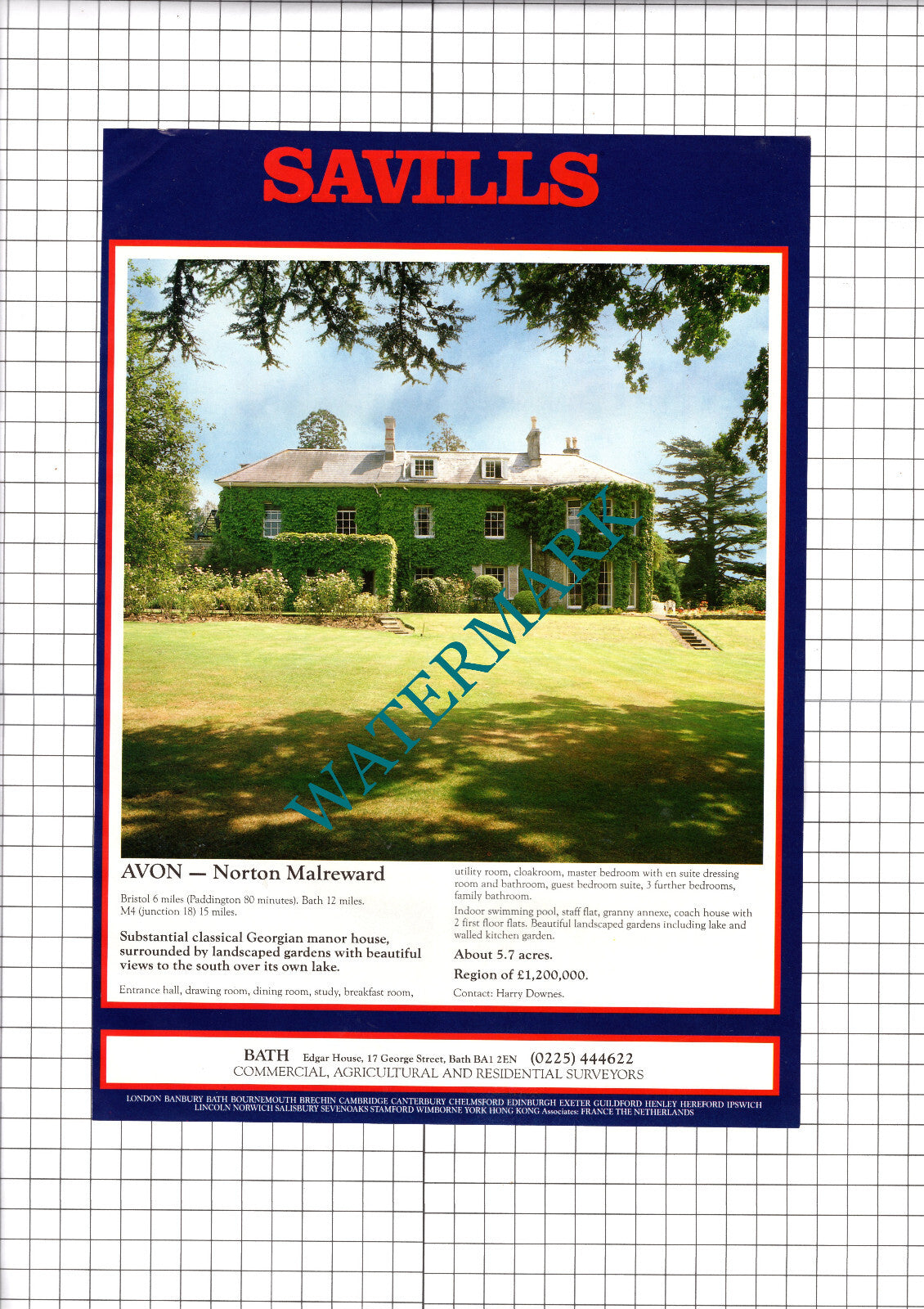 Norton Malreward Avon Manor House Sale Advert - 1989 Clipping / Print
