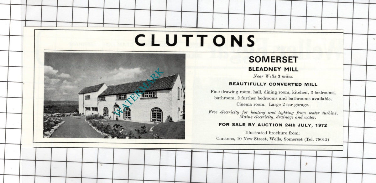 Bleadney Mill Somerset Mill House Sale Advert - 1972