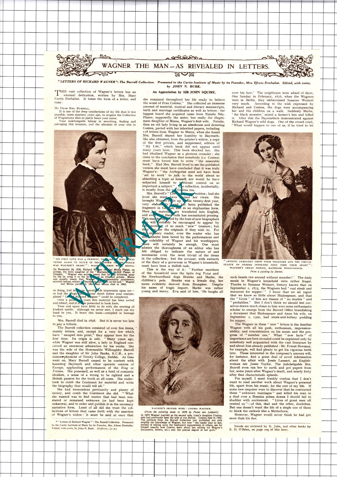 Wagner Music Composer - 1952 Cutting / Print