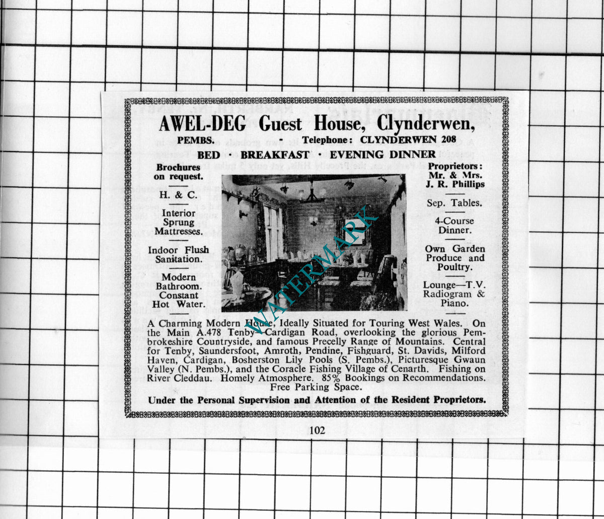 Blaenmarlais Narberth Wales Jones / Awel-deg Clynderwen - 1962 Small Advert