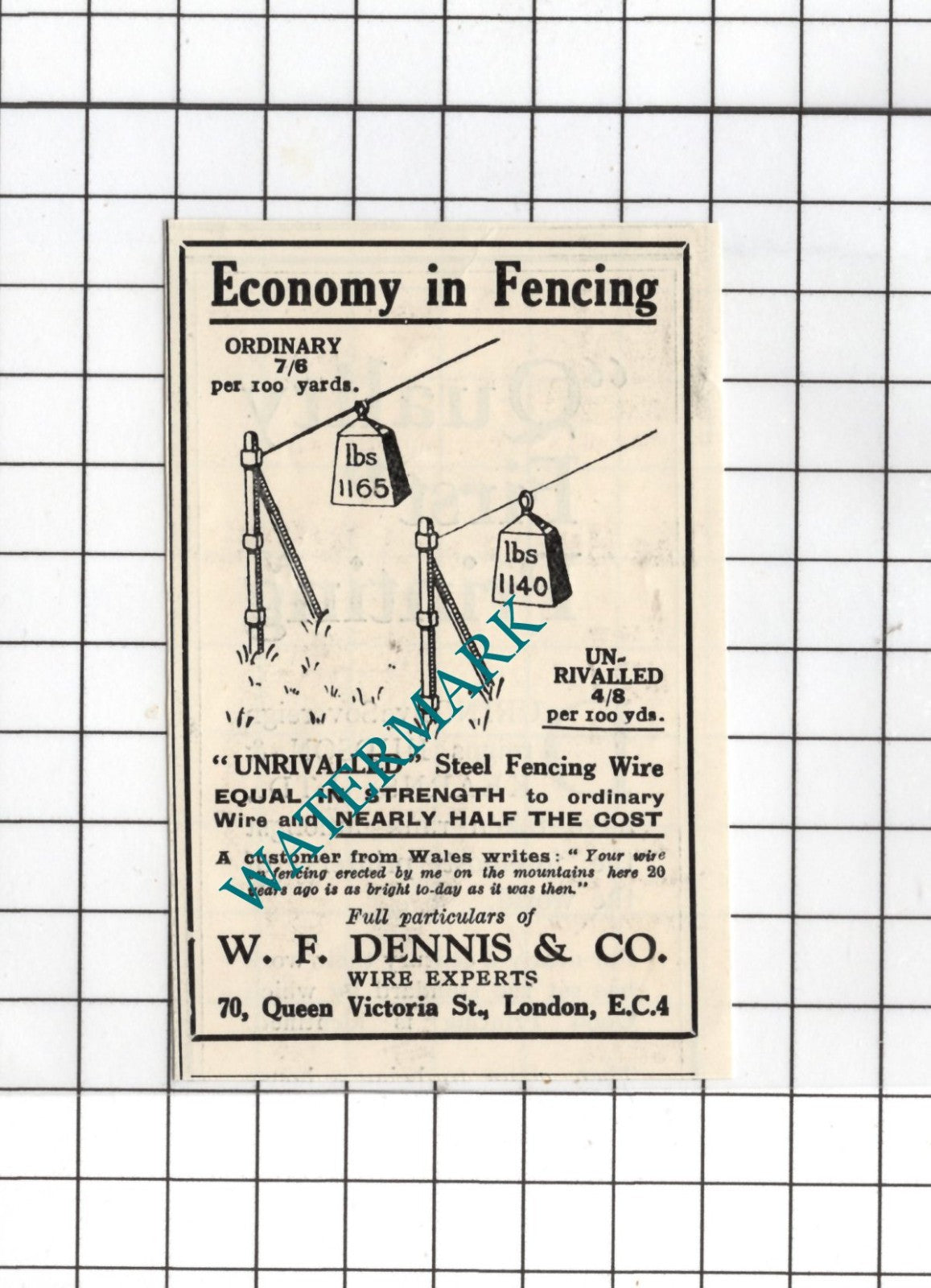 W F Dennis & Co Wire Experts London - 1926 SMALL Advert