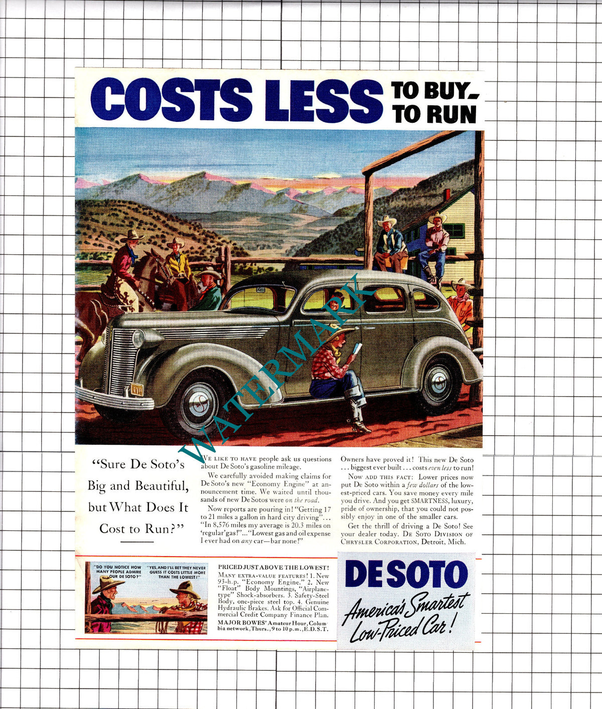 Desoto De Soto Car Advert Cowboys Western - 1937 Clipping / Print
