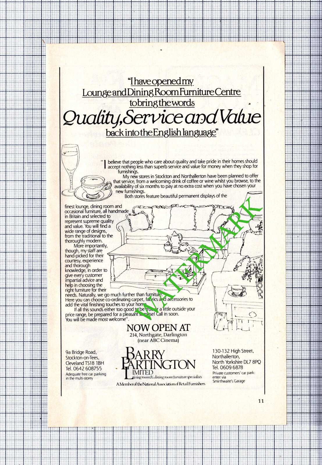 Barry Partington Ltd Stockton Darlington Advert - 1986 Cutting