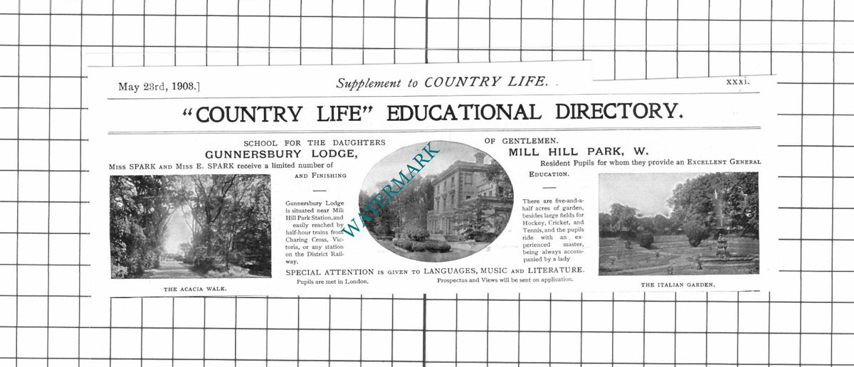 Gunnersby Lodge School Mill Hill Park London Miss Spark - 1903 Advert