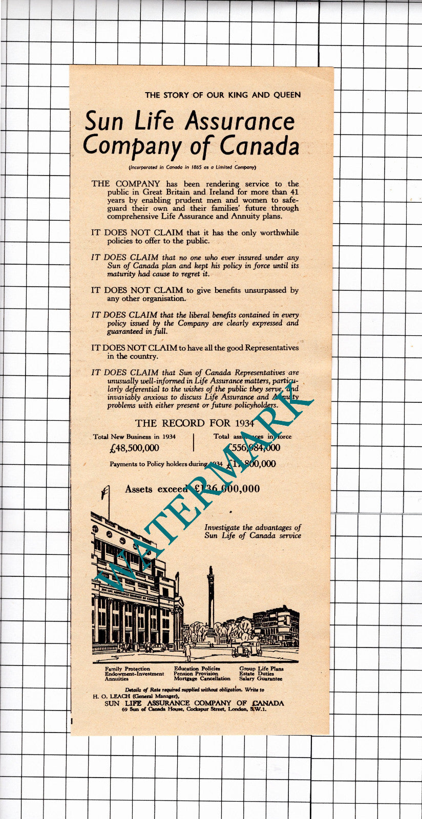 Sun Life Assurance Company Of Canada- 1935 Advert