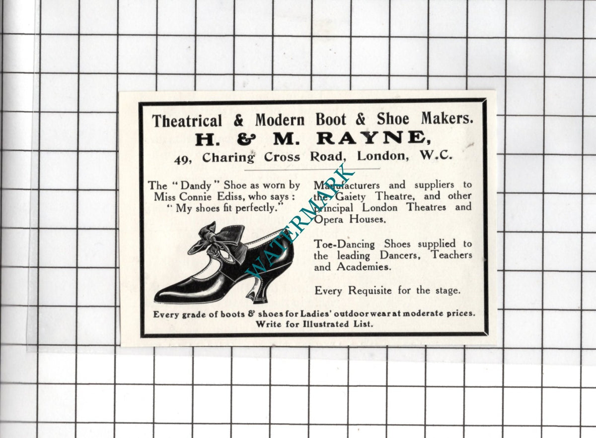 H & M Rayne London Theatrical Shoe Makers - c.1913 SMALL Advert