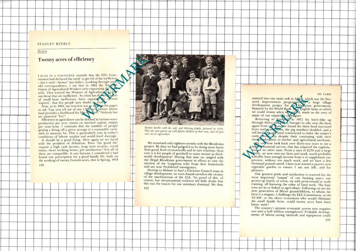 Stanley Keeble Farmer Cornwall - 1976 Article / Print