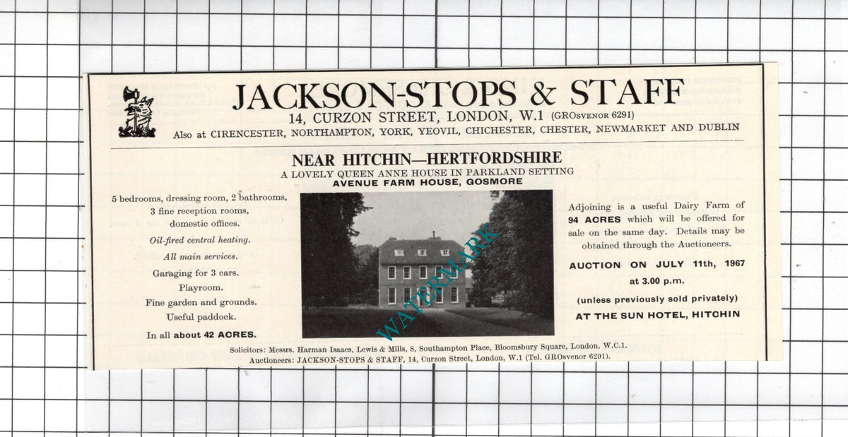 Avenue Farm House Gosmore Hertfordshire - 1967 House Sale Advert