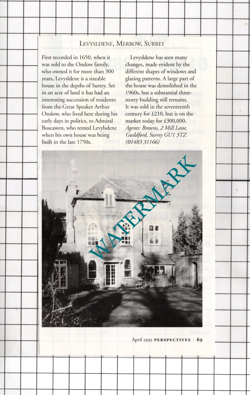 Levysldene Merrow Surrey House Sale Advert - 1995 Cutting