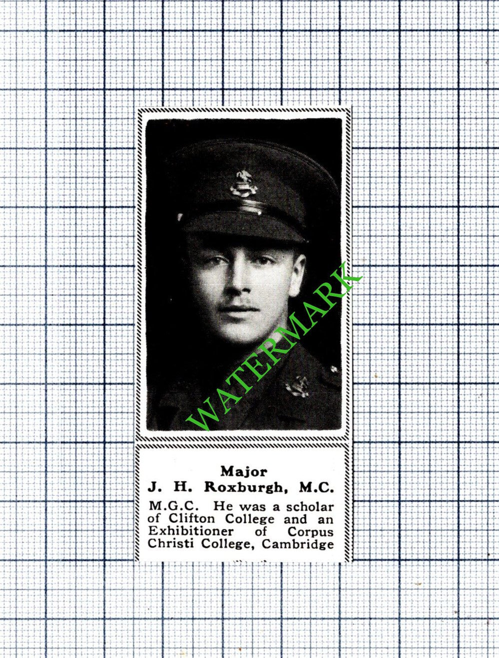 Major J H Roxburgh MGC Machine Gun Corps - c.1918 Small Cutting
