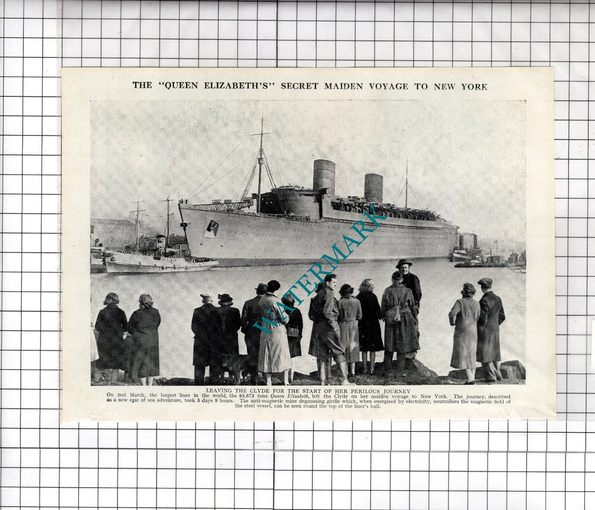 Queen Elizabeth Ship Maiden Voyage Clyde World War Two - c.1940s Cutting