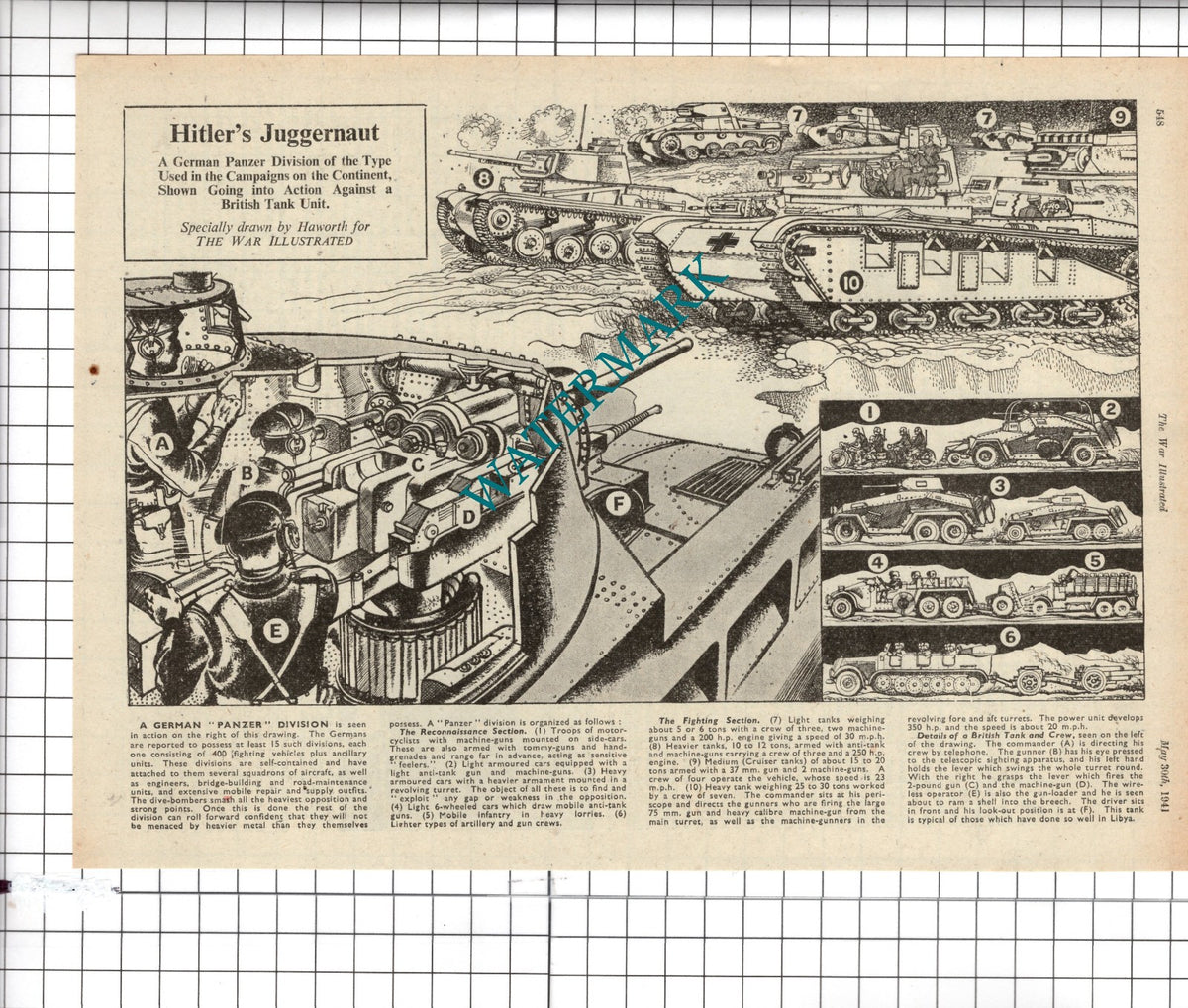 German Panzer Tank Diagram - 1941 Clipping