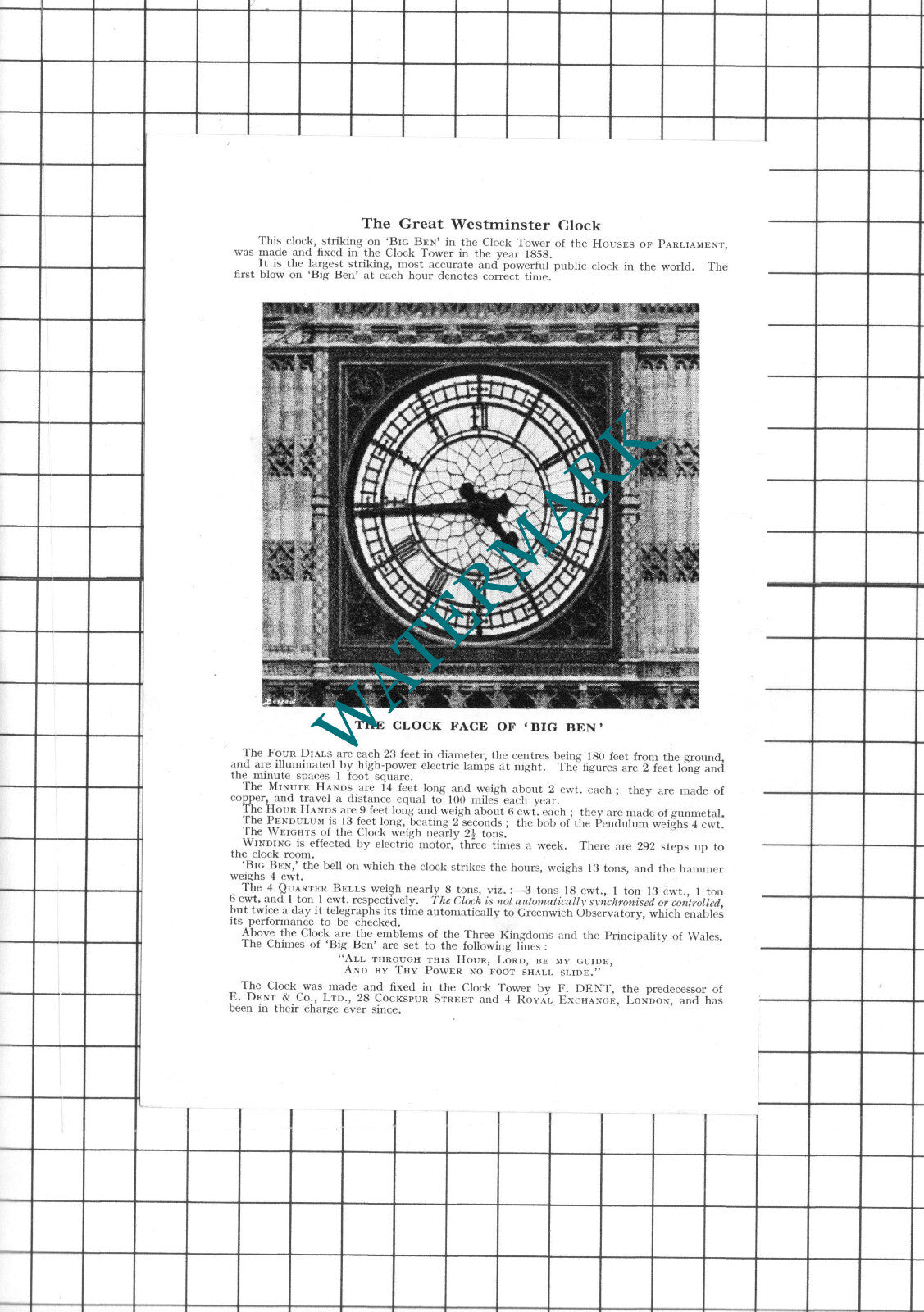 Big Ben Westminster London E Dent & Co - 1939 Small Clipping