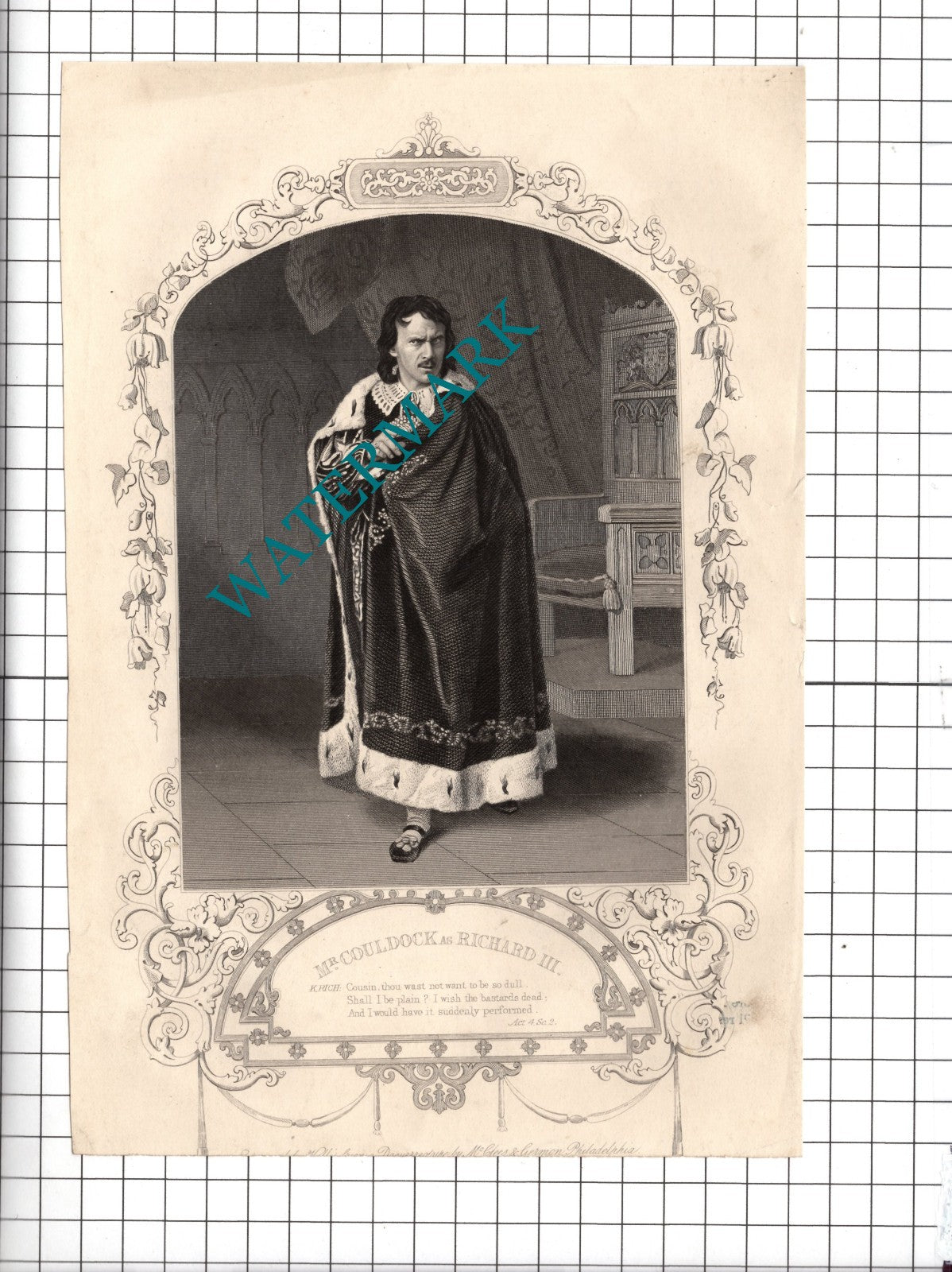 Mr Couldock Actor Richard III William Shakespeare Print - c.1880