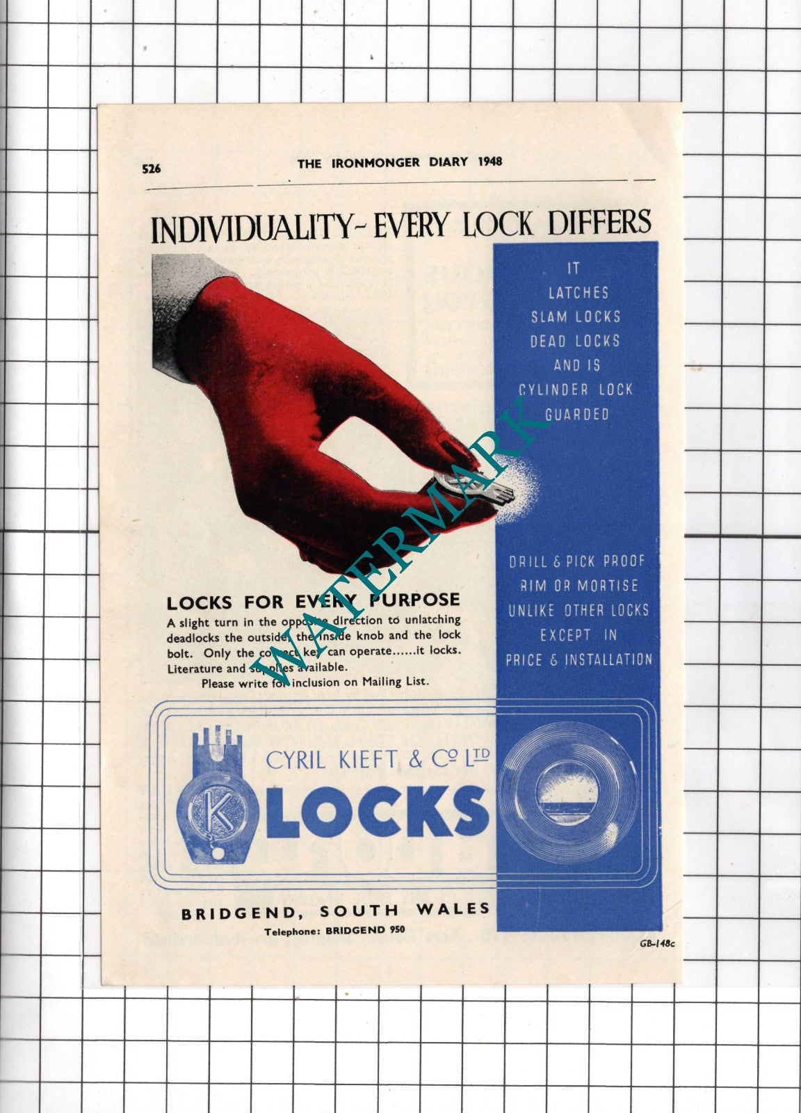 Cyril Kieft & Co Ltd Locks Bridgend South Wales - 1948 Advert