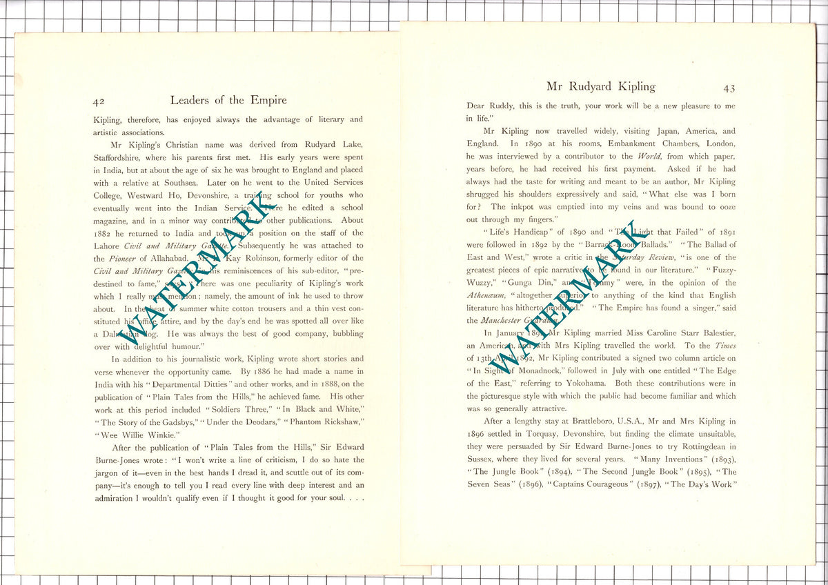 Rudyard Kipling -- c.1920 Print / Article