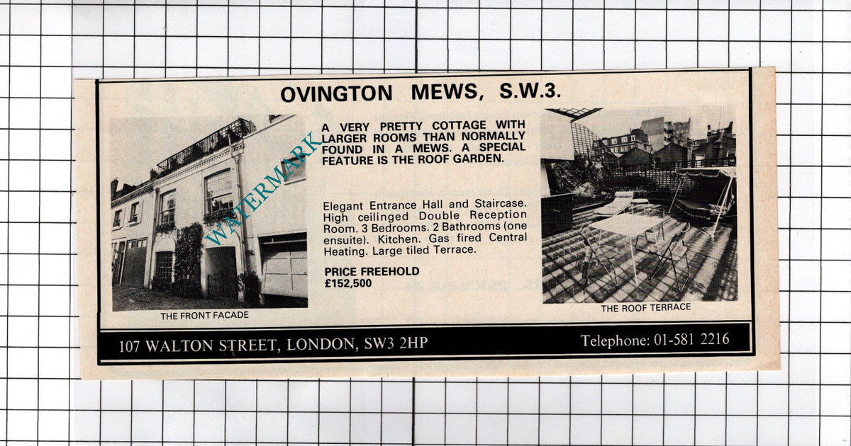 Ovington Mews London SW3 House Sale Advert - 1980 Cutting