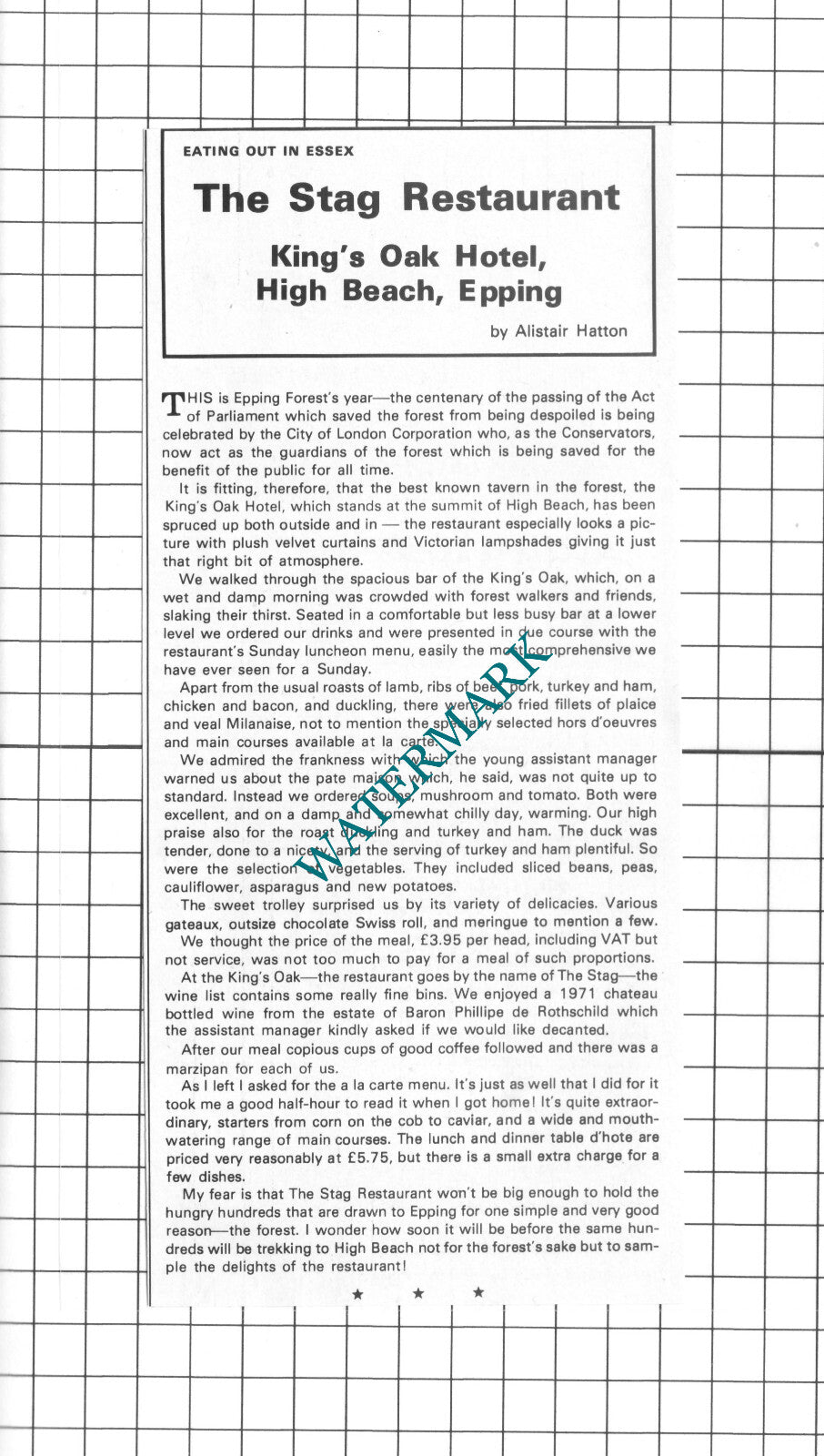 The Stag Restaurant King's Oak Hotel Epping Advert - 1978 Clipping