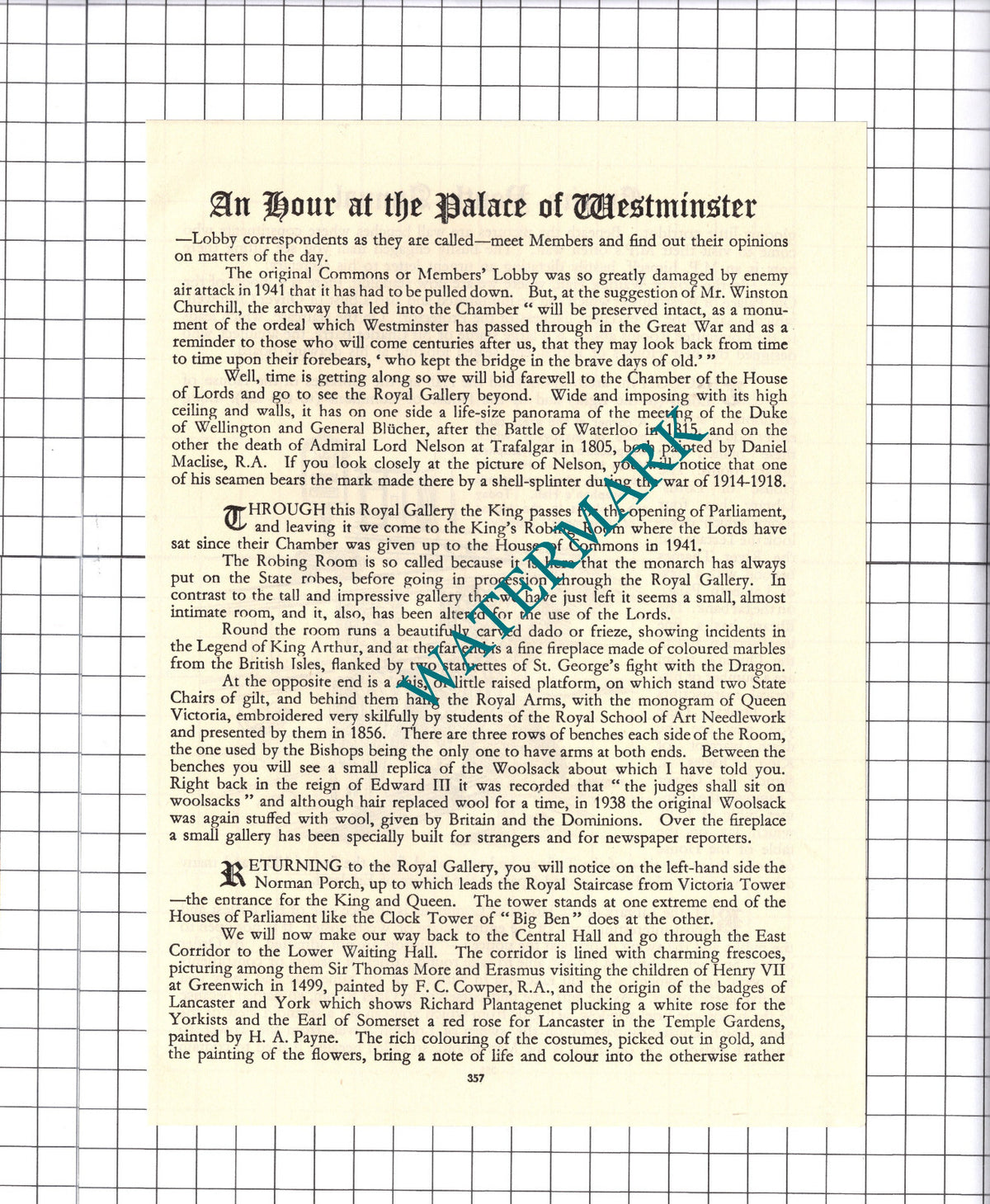 Palace Of Westminster Caireen Fawcett - 1940's Article