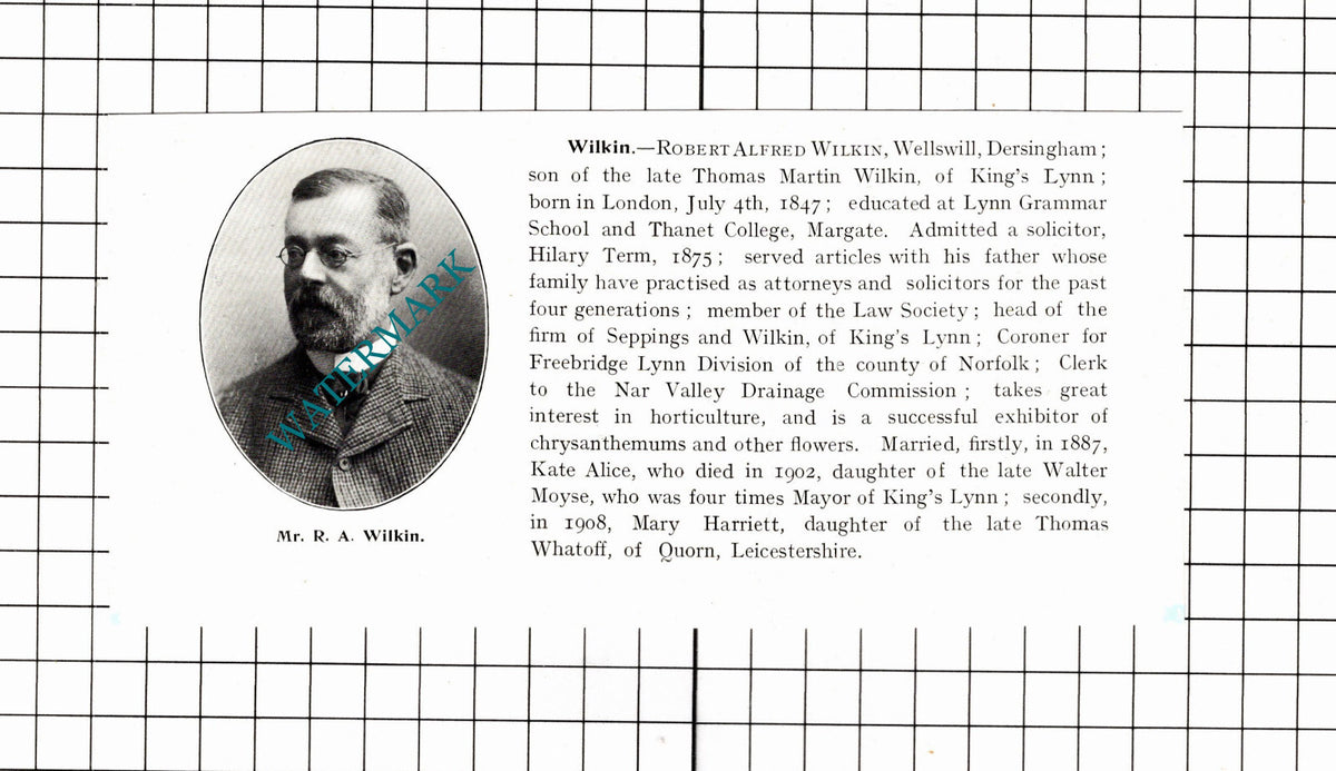 Mr Robert Alfred Wilkin Wellswill Dersingham Norfolk - 1911 Clipping