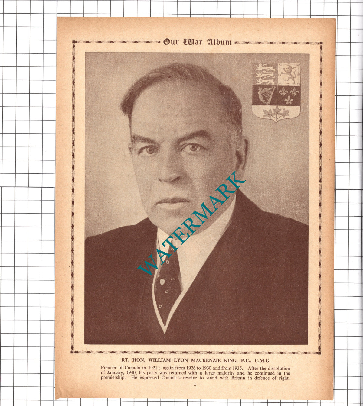 Rt Hon Robert Gordon Menzies / Rt Hon William Lyon Mackenzie King -1940 Clipping