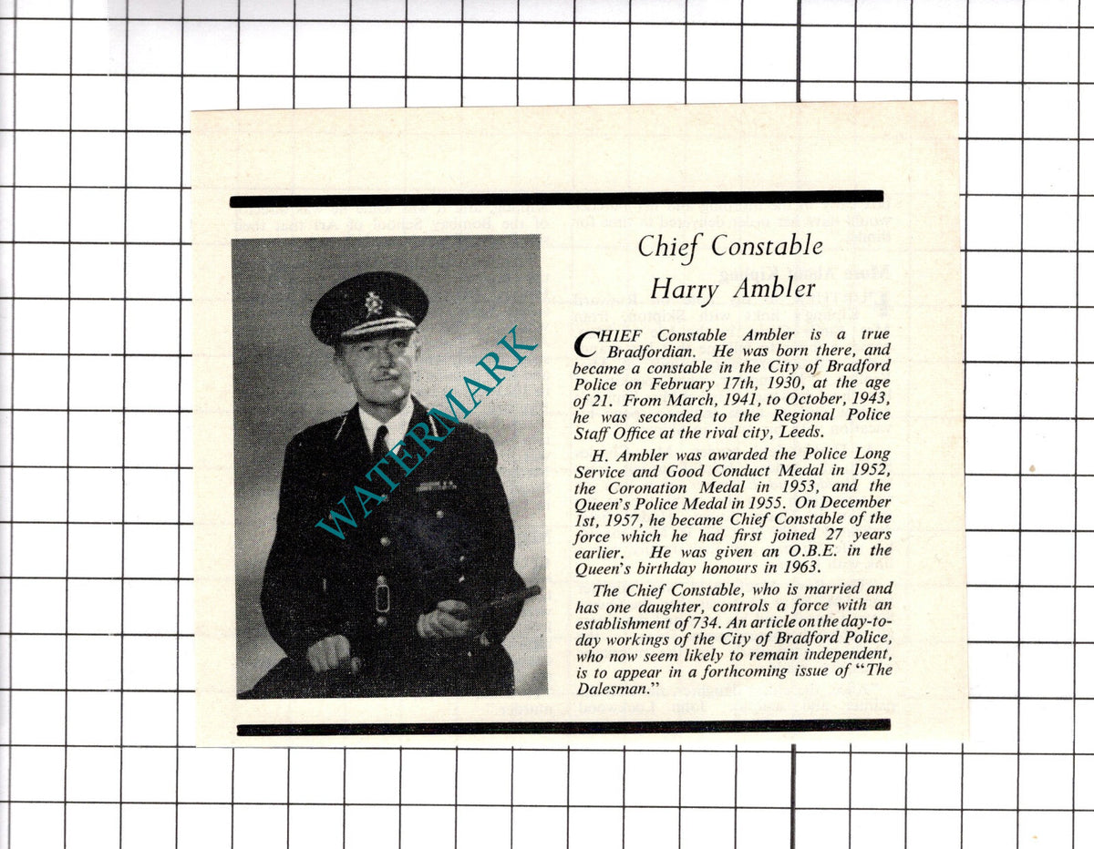 Chief Constable Harry Ambler Bradford Yorkshire - 1968 Clipping / Print