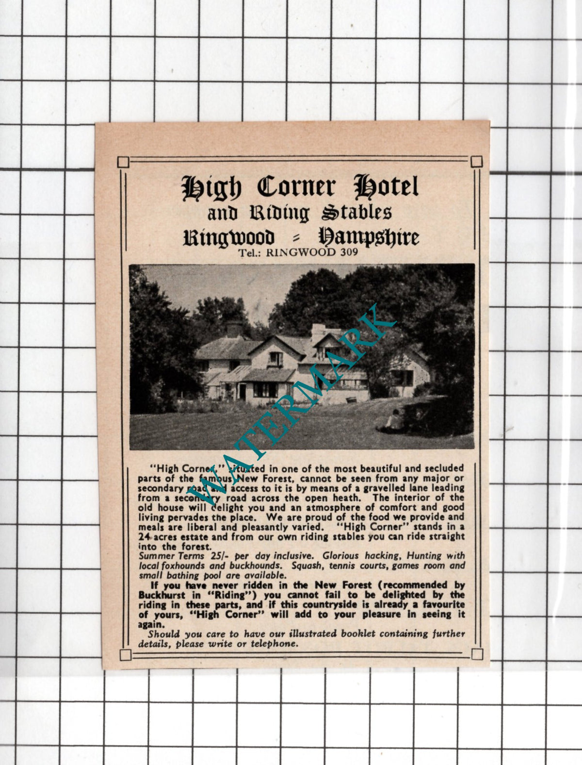 High Corner Hotel Riding Stables Ringwood Hampshire - 1955 Clipping