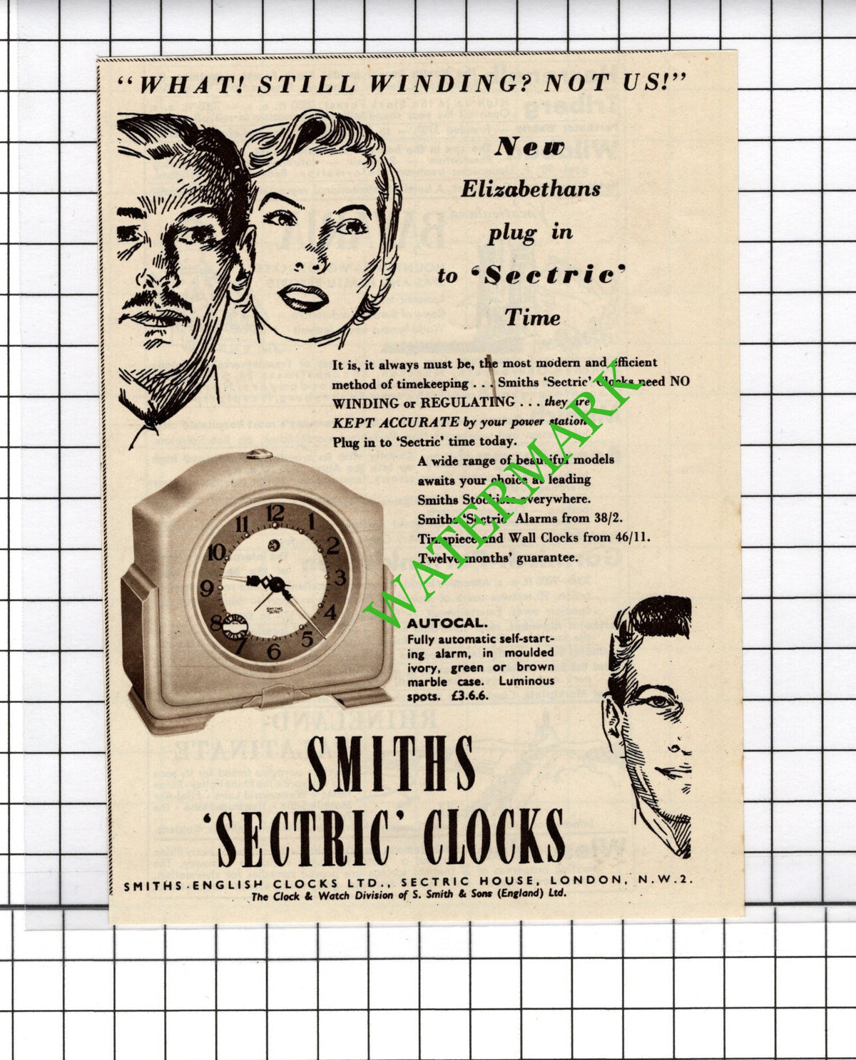 Smiths English Clocks Ltd Sectric Advert - 1954 Small Cutting